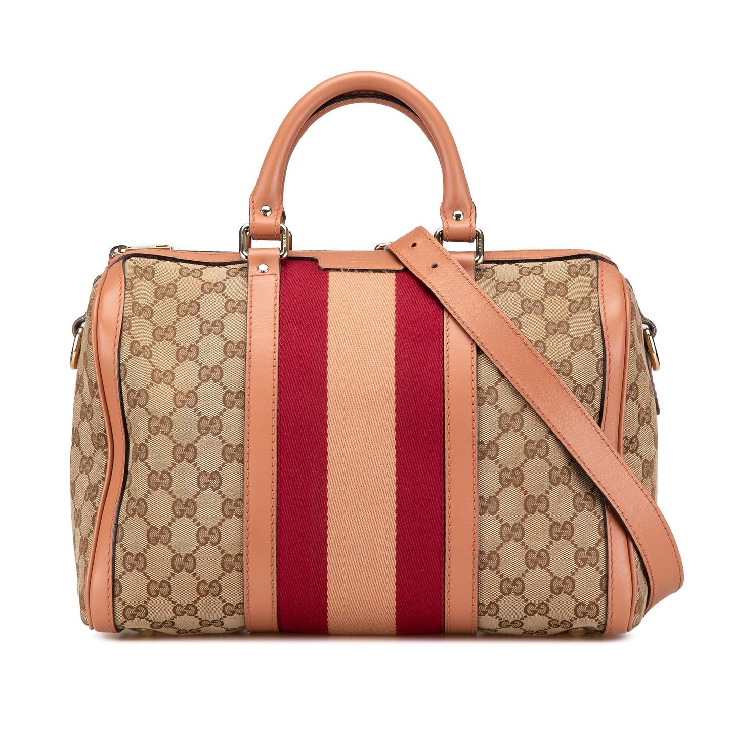 Gucci GG Web Joy Boston Canvas Calf Brown Satchel Bag Boston Bag