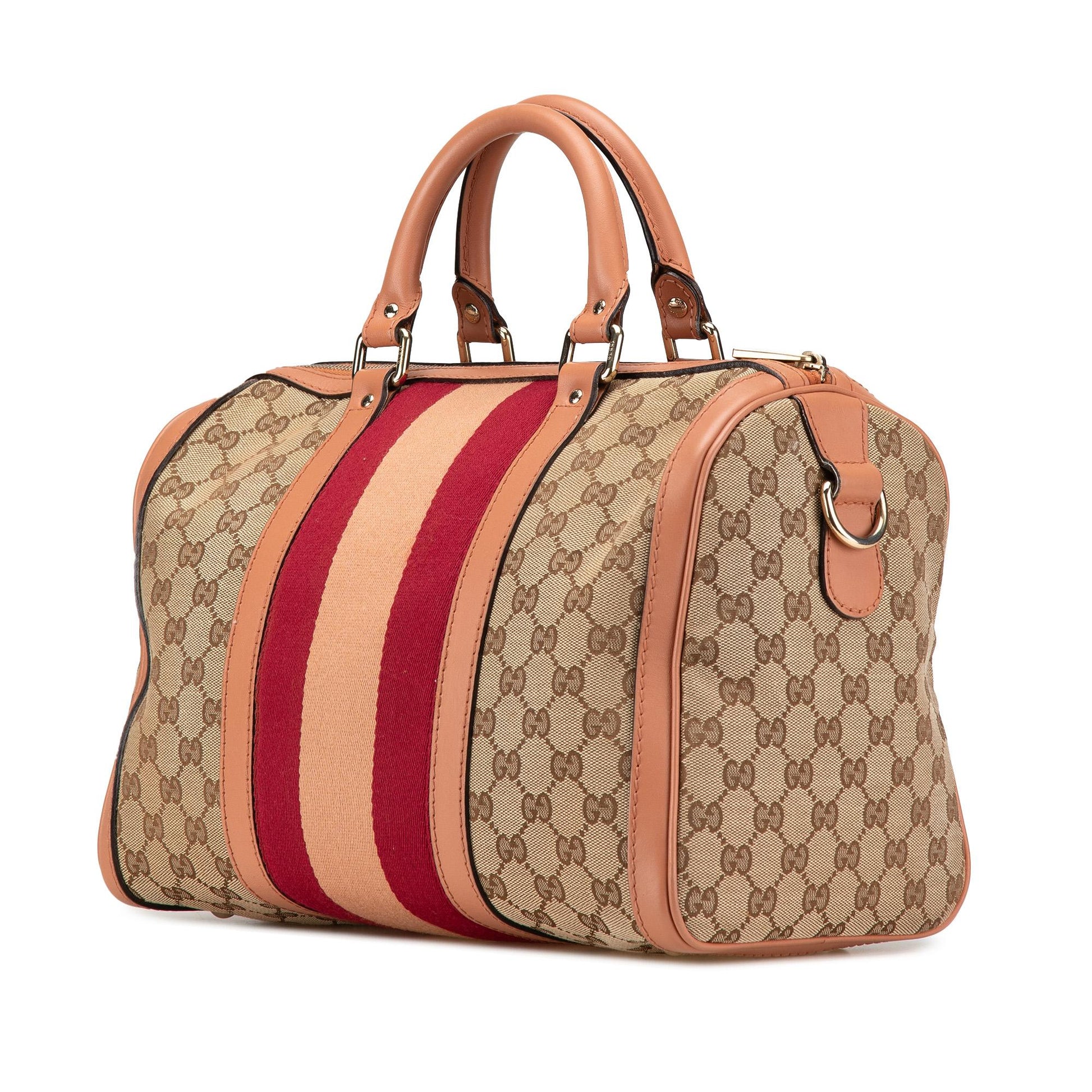 Gucci GG Web Joy Boston Canvas Calf Brown Satchel Bag Boston Bag
