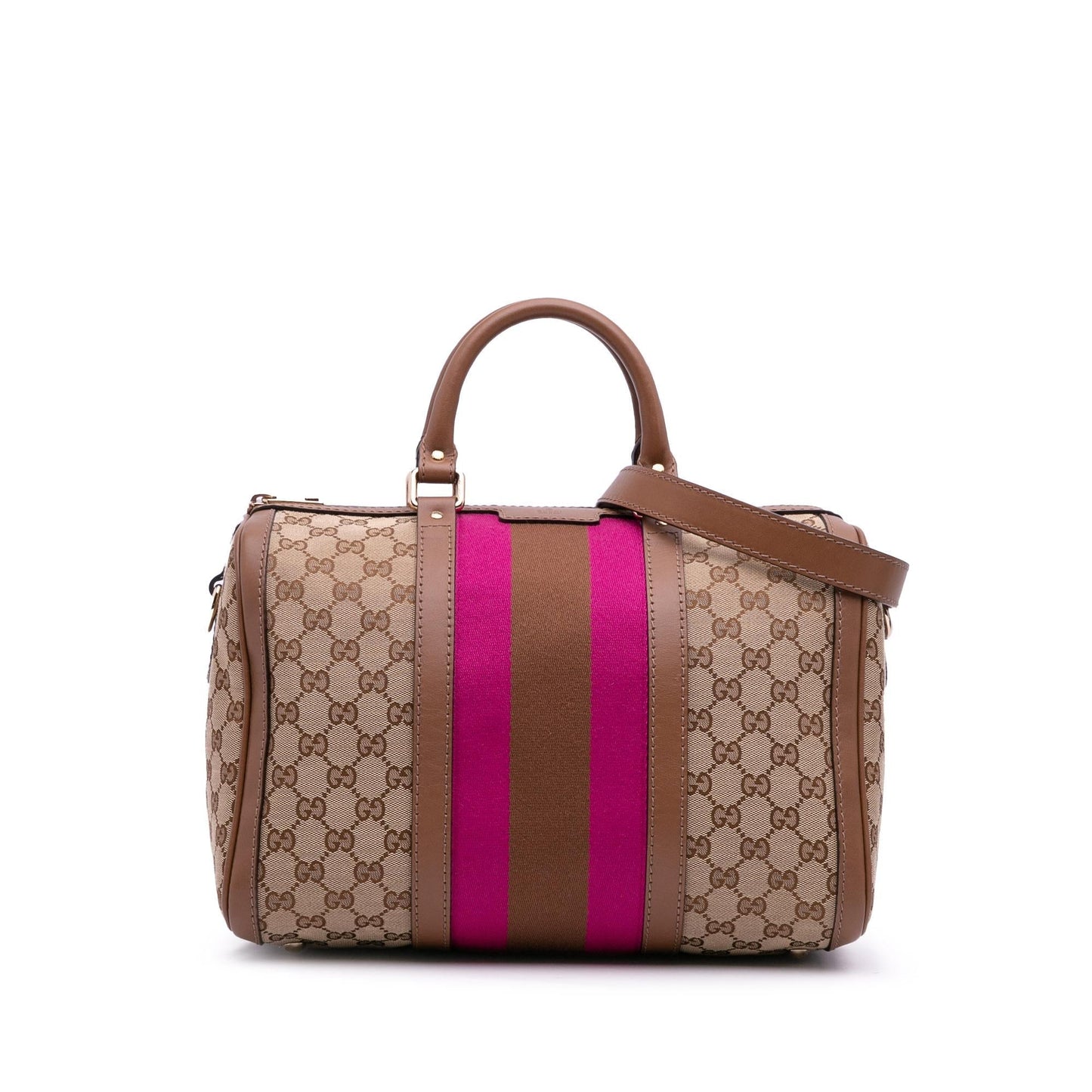 Gucci GG Web Joy Boston Canvas Brown Satchel Bag Bag 4