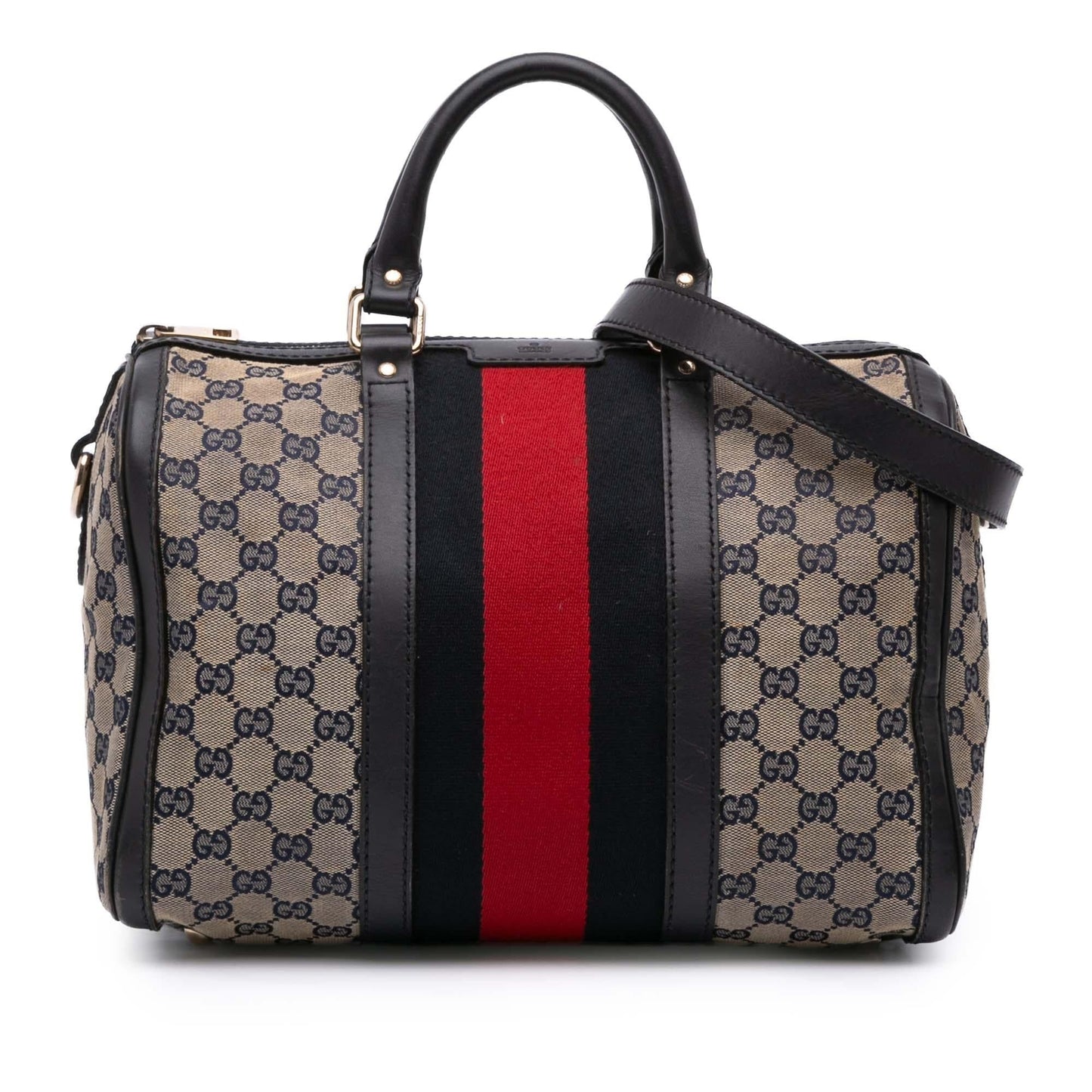 Gucci GG Web Joy Boston Canvas Calf Black Brown Satchel Bag Bag 10