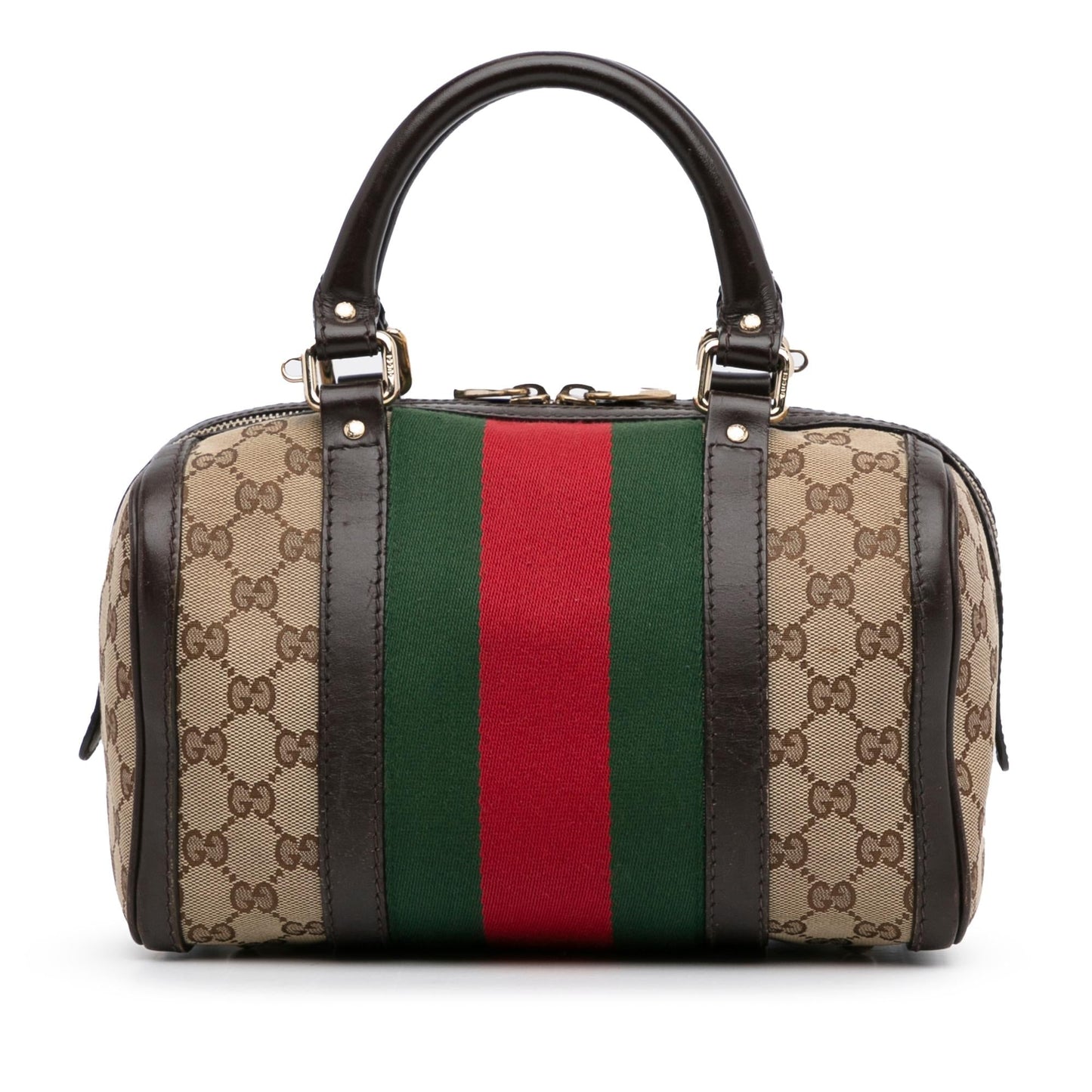 Gucci GG Web Joy Boston SHG-8ig8N6 Canvas Calf Brown Satchel Bag
