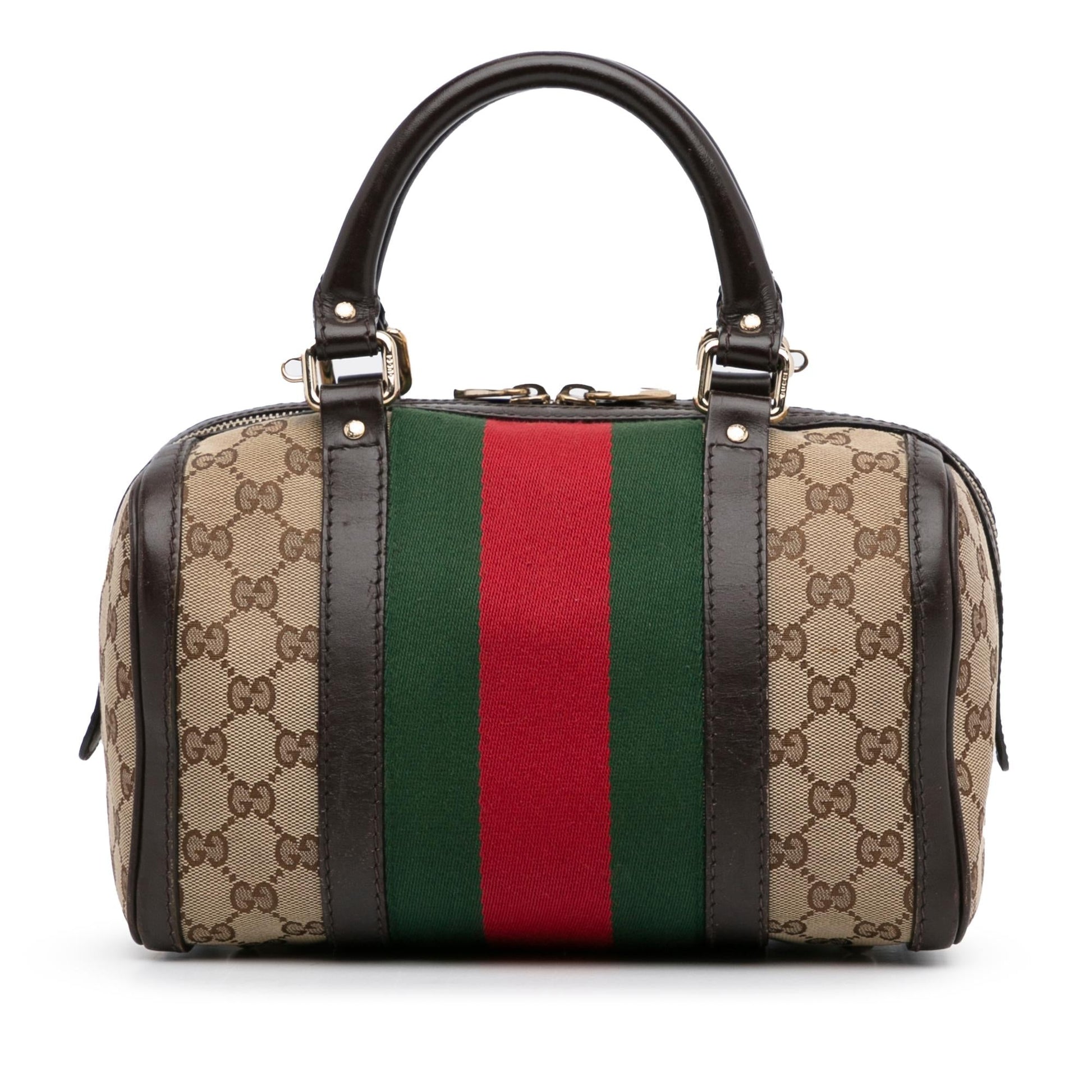 Gucci GG Web Joy Boston SHG-8ig8N6 Canvas Calf Brown Satchel Bag