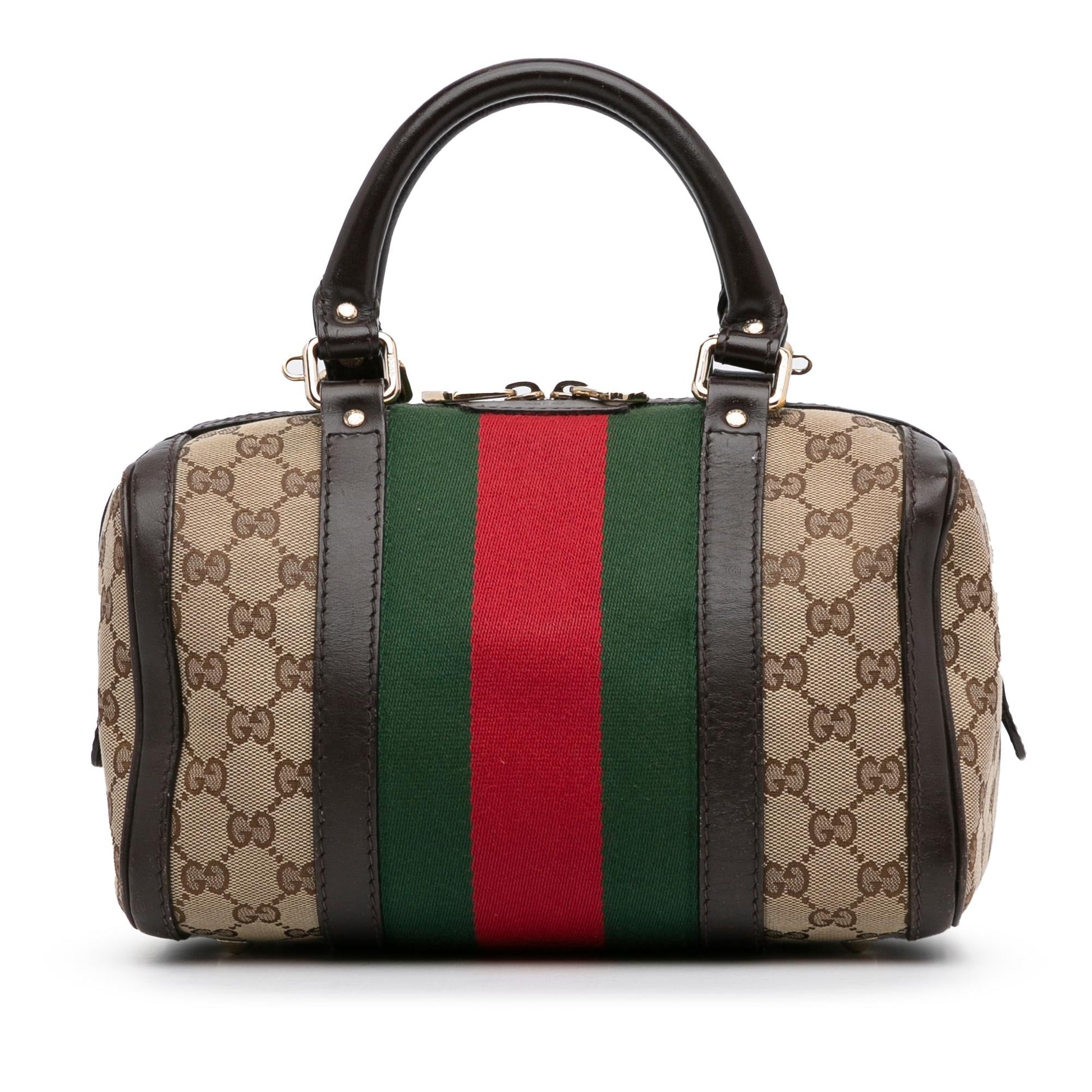 Gucci GG Web Joy Boston SHG-8ig8N6 Canvas Calf Brown Satchel Bag