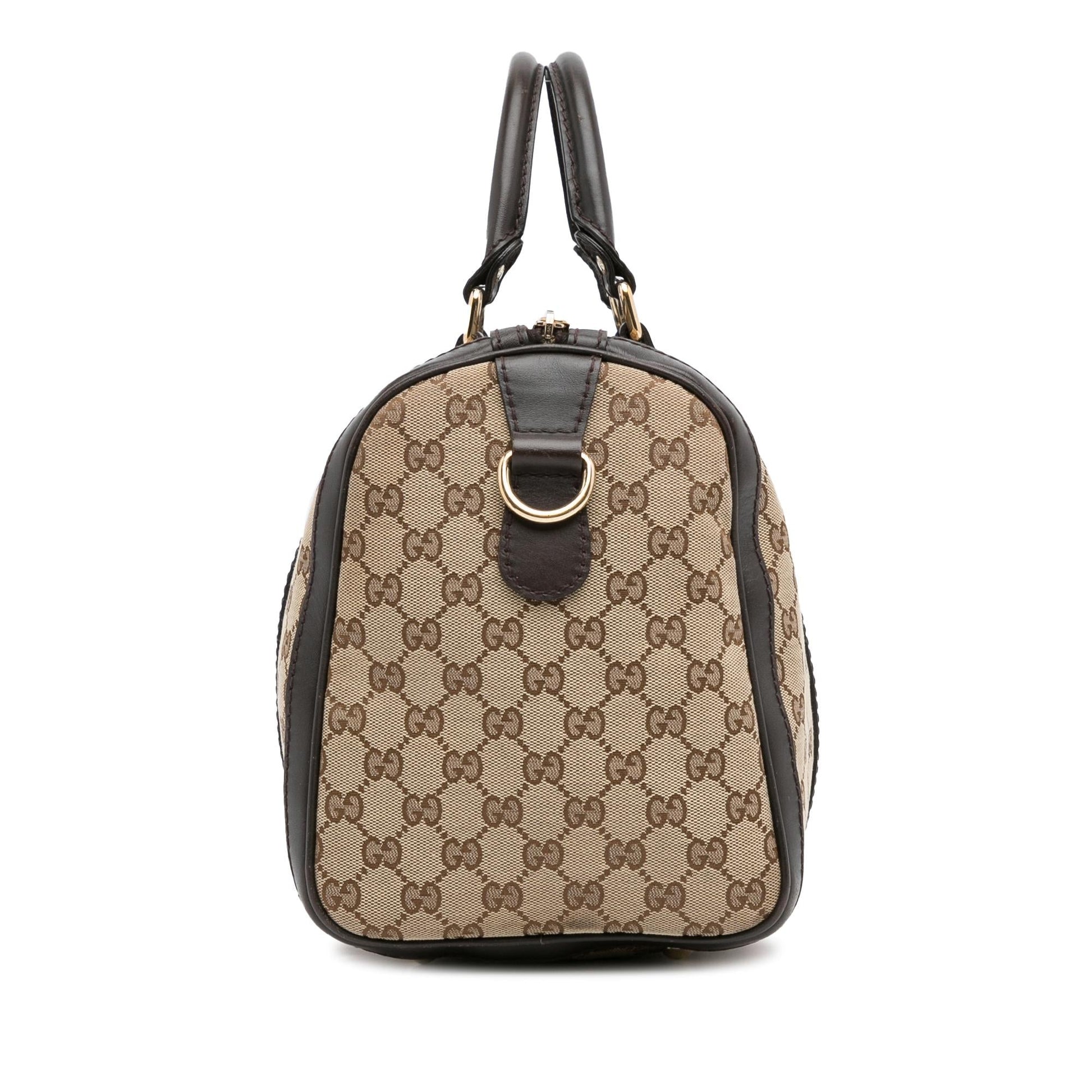 Gucci GG Web Joy Boston SHG-N7r8cM Canvas Calf Brown Satchel Bag