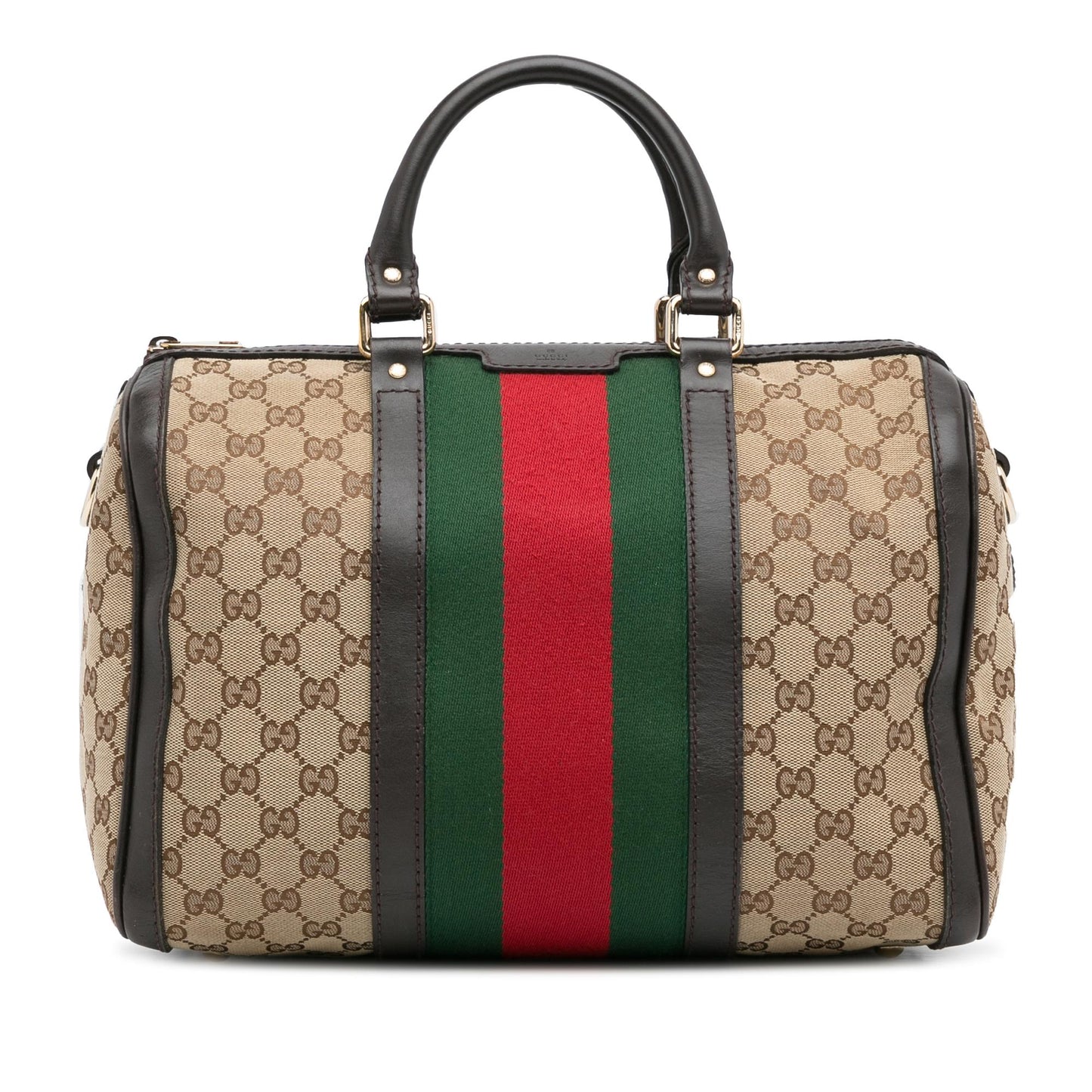 Gucci GG Web Joy Boston SHG-N7r8cM Canvas Calf Brown Satchel Bag