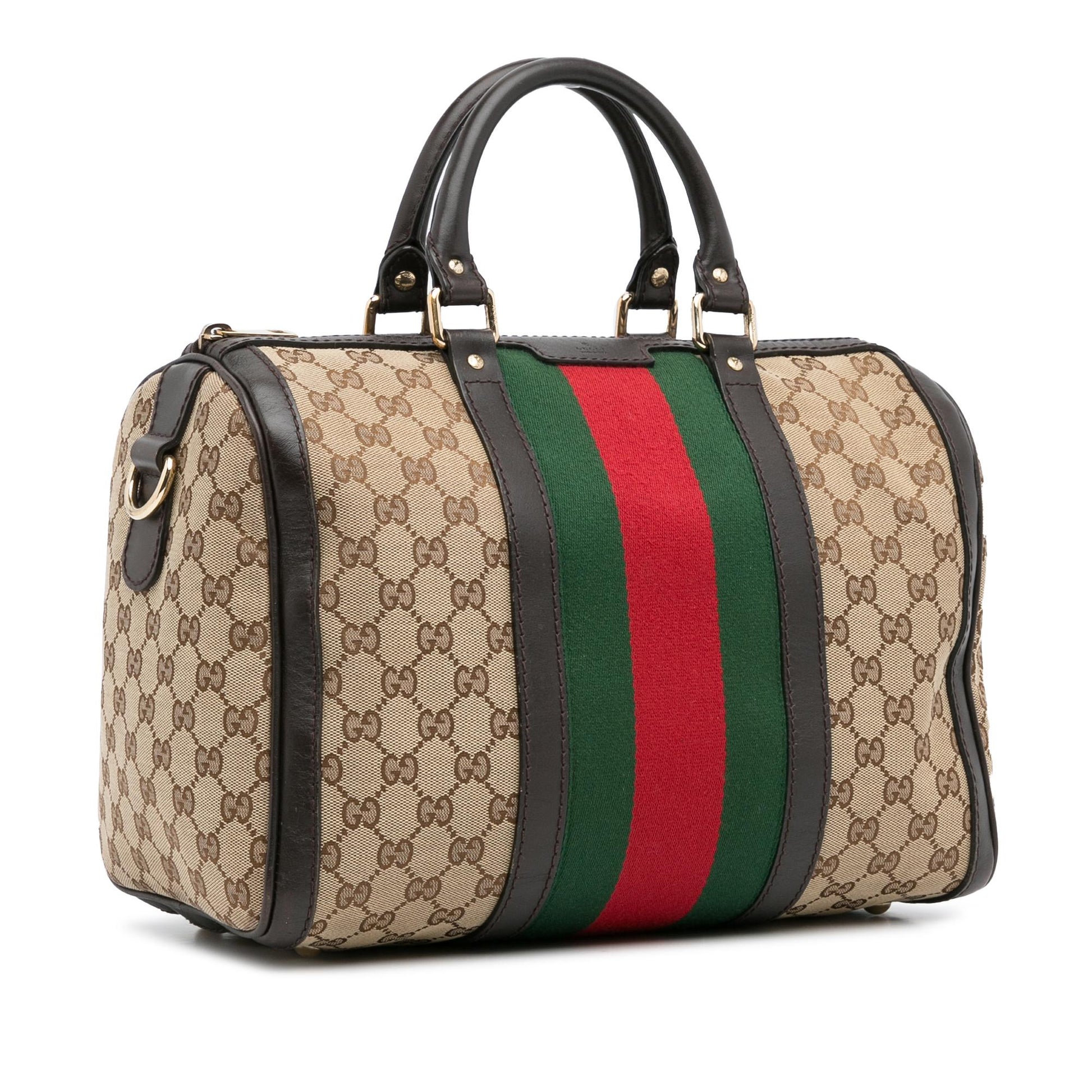 Gucci GG Web Joy Boston SHG-N7r8cM Canvas Calf Brown Satchel Bag