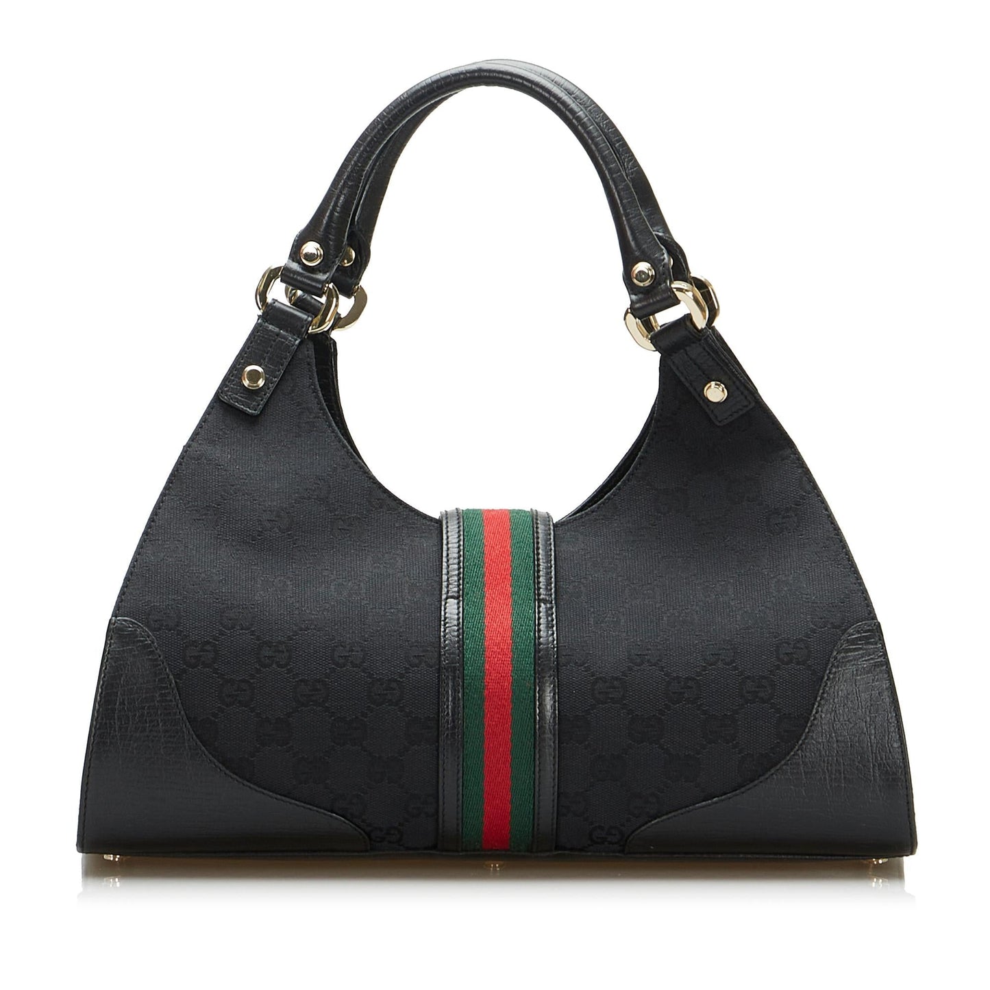 Gucci GG Web Junco SHG-DbmsQf Canvas Black Satchel Bag