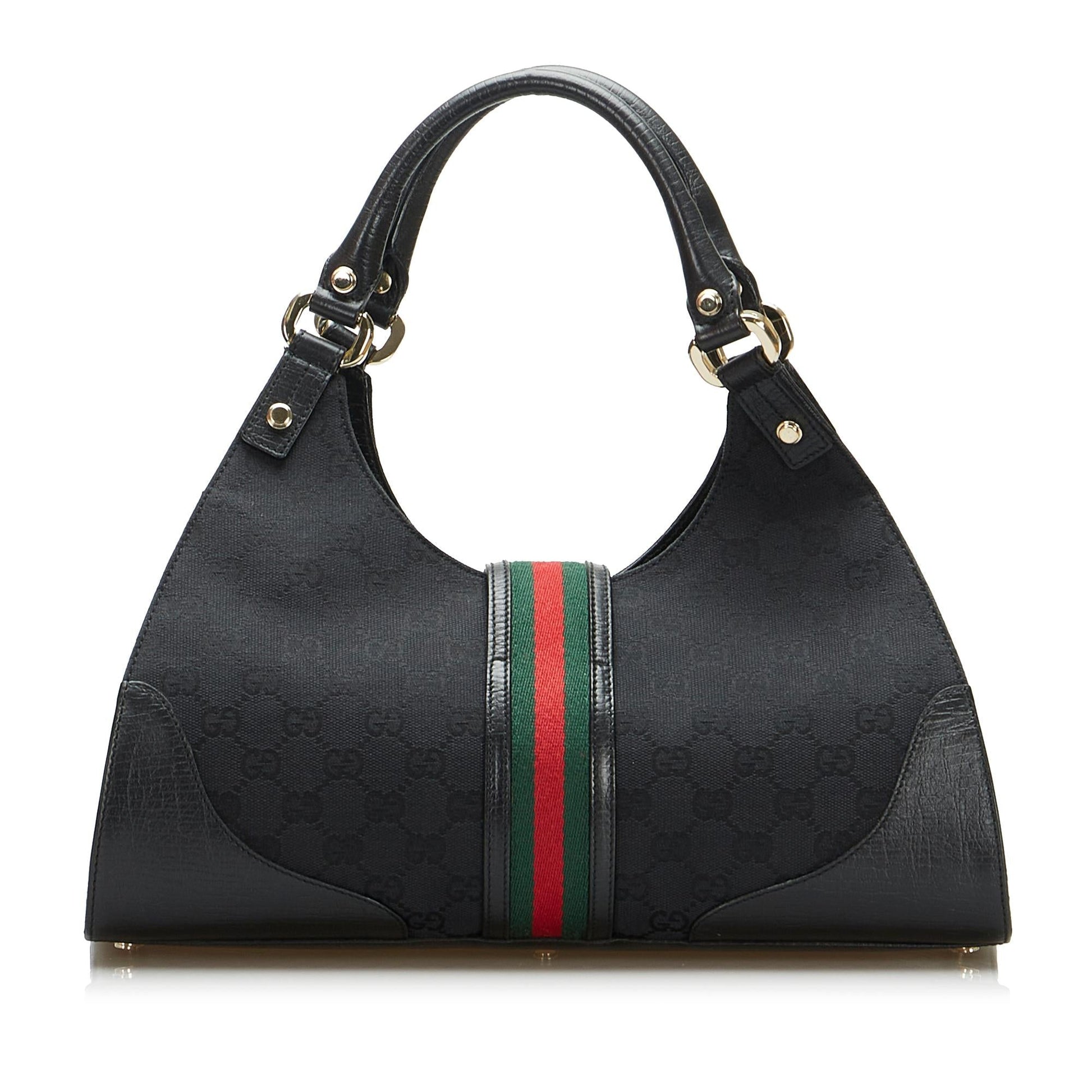Gucci GG Web Junco SHG-DbmsQf Canvas Black Satchel Bag