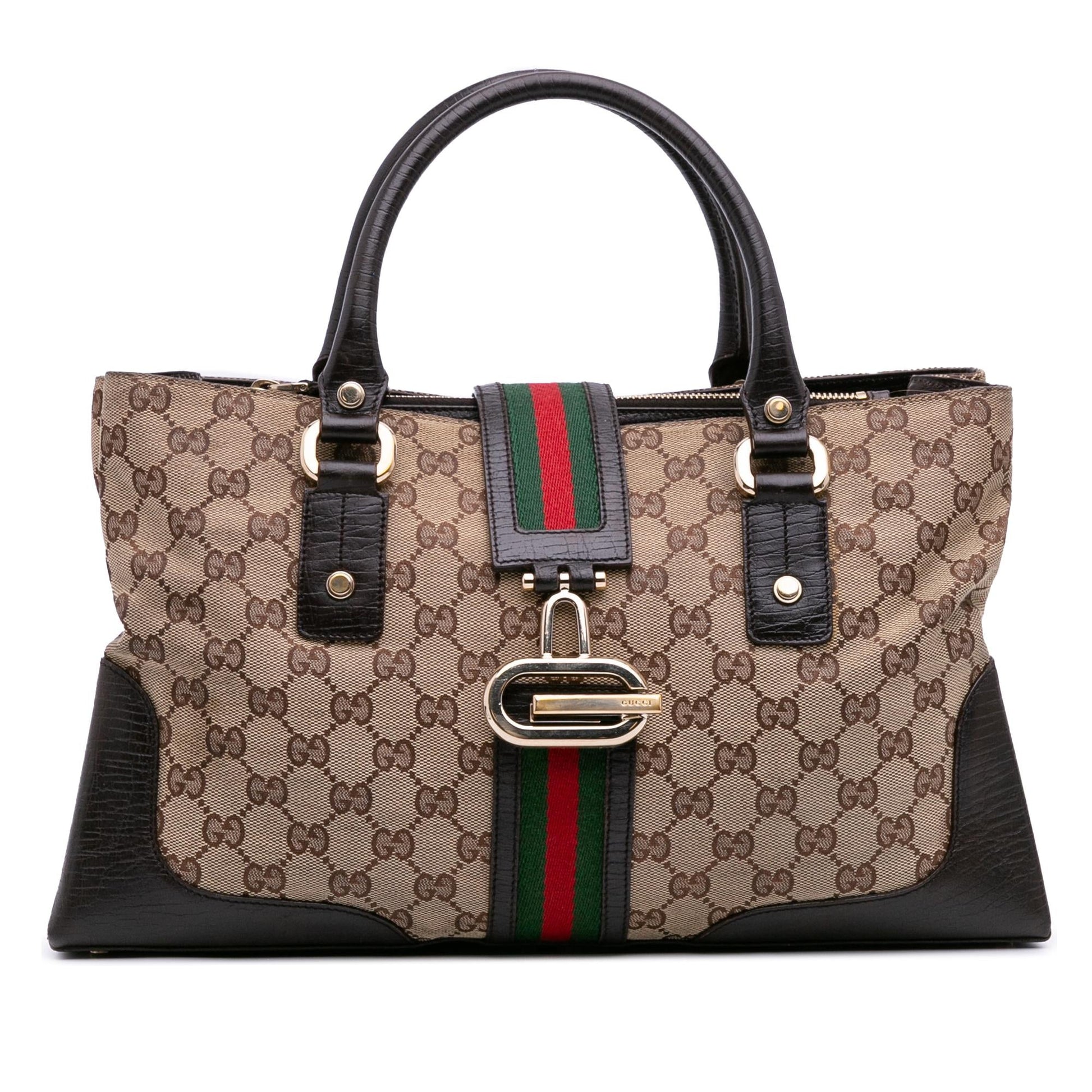 Gucci GG Web Junco Canvas Brown Satchel Bag