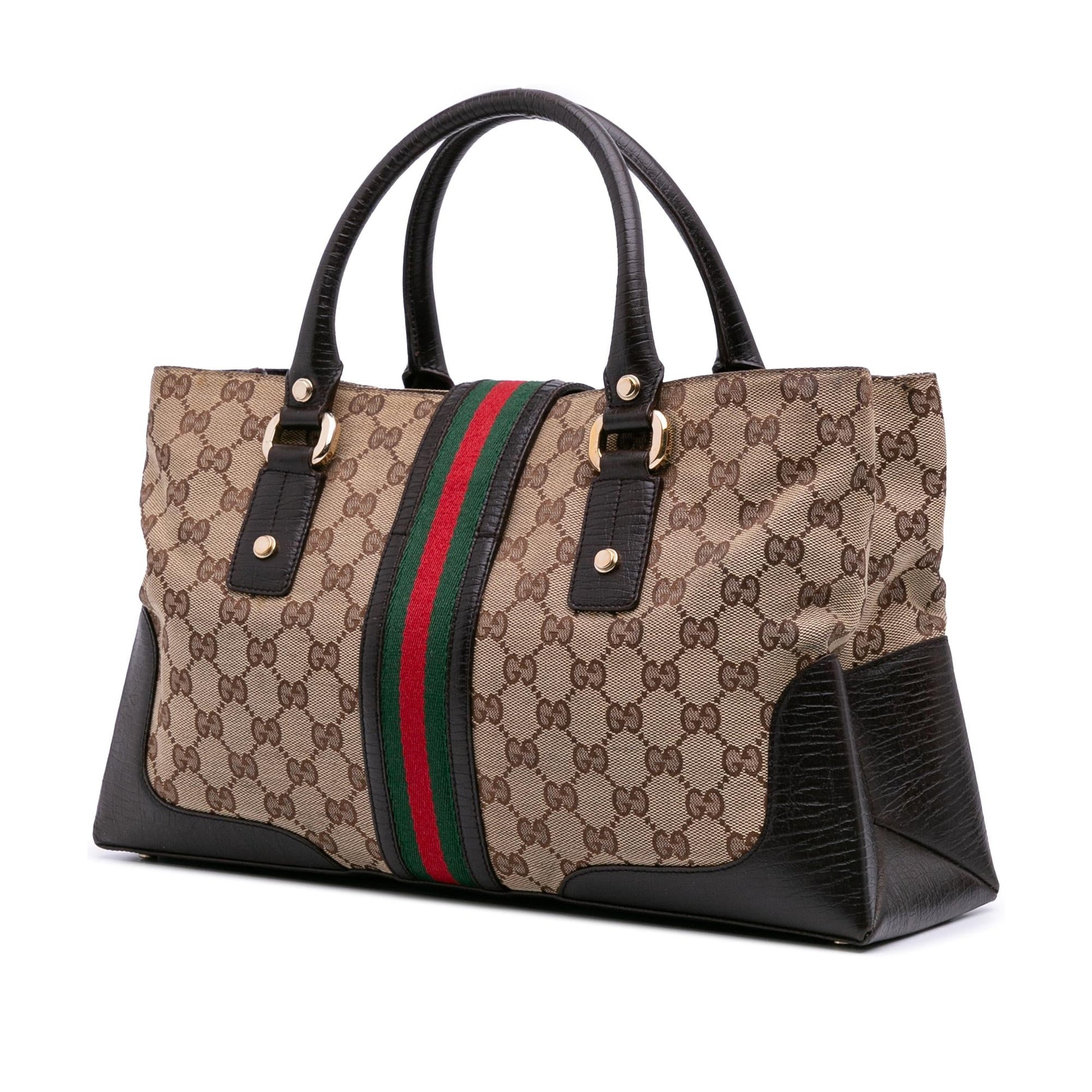 Gucci GG Web Junco Canvas Brown Satchel Bag