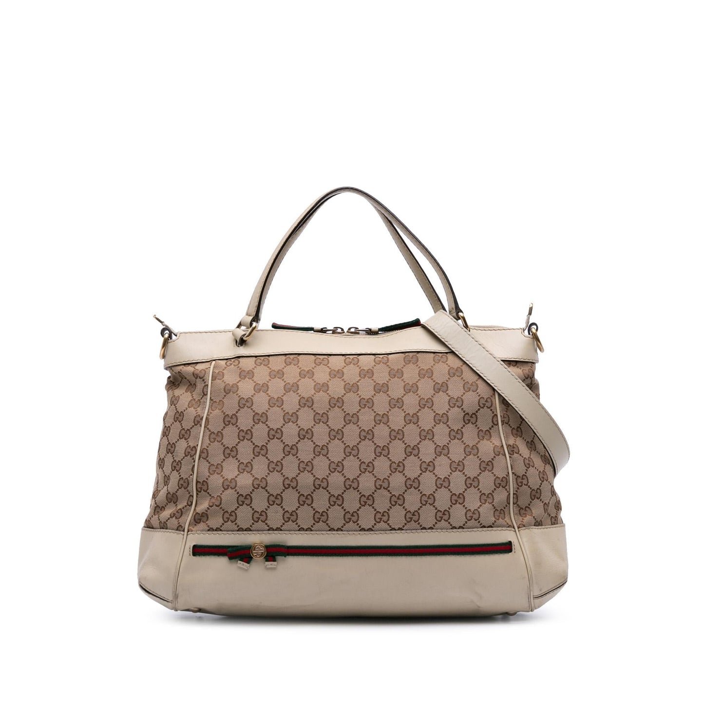 Gucci GG Web Mayfair Canvas Brown Satchel Bag