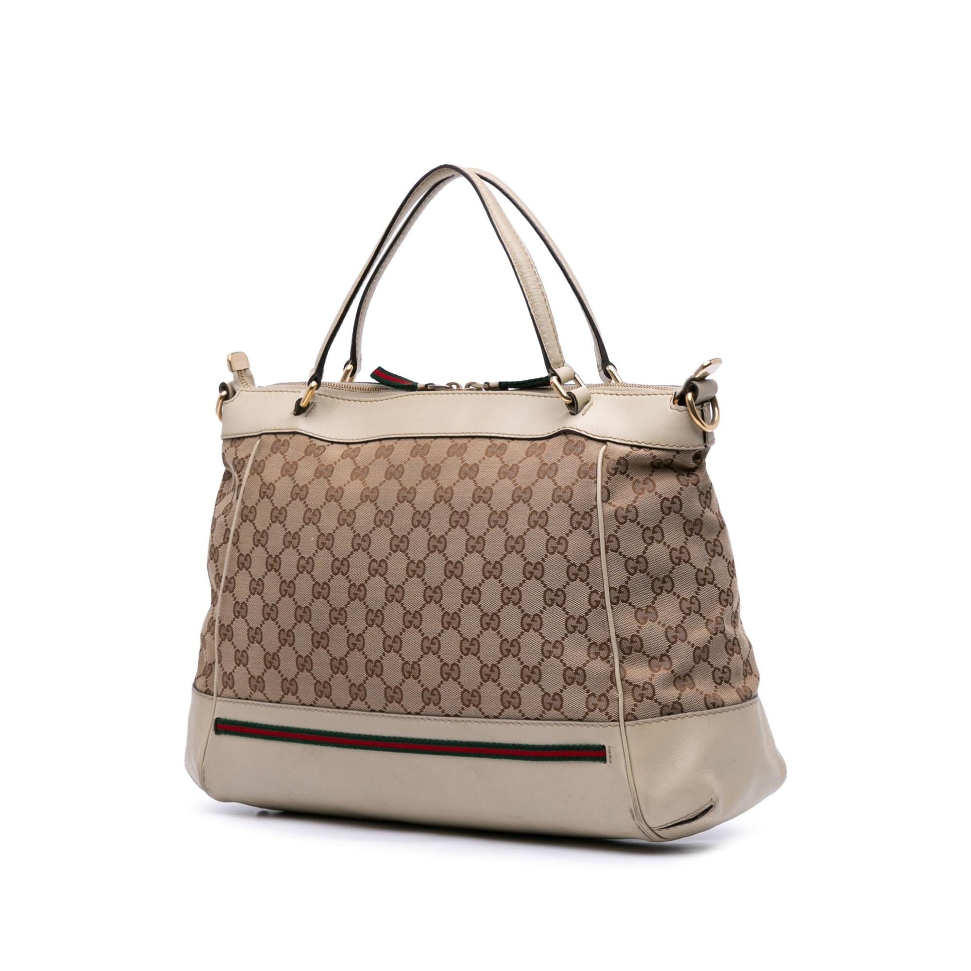 Gucci GG Web Mayfair Canvas Brown Satchel Bag