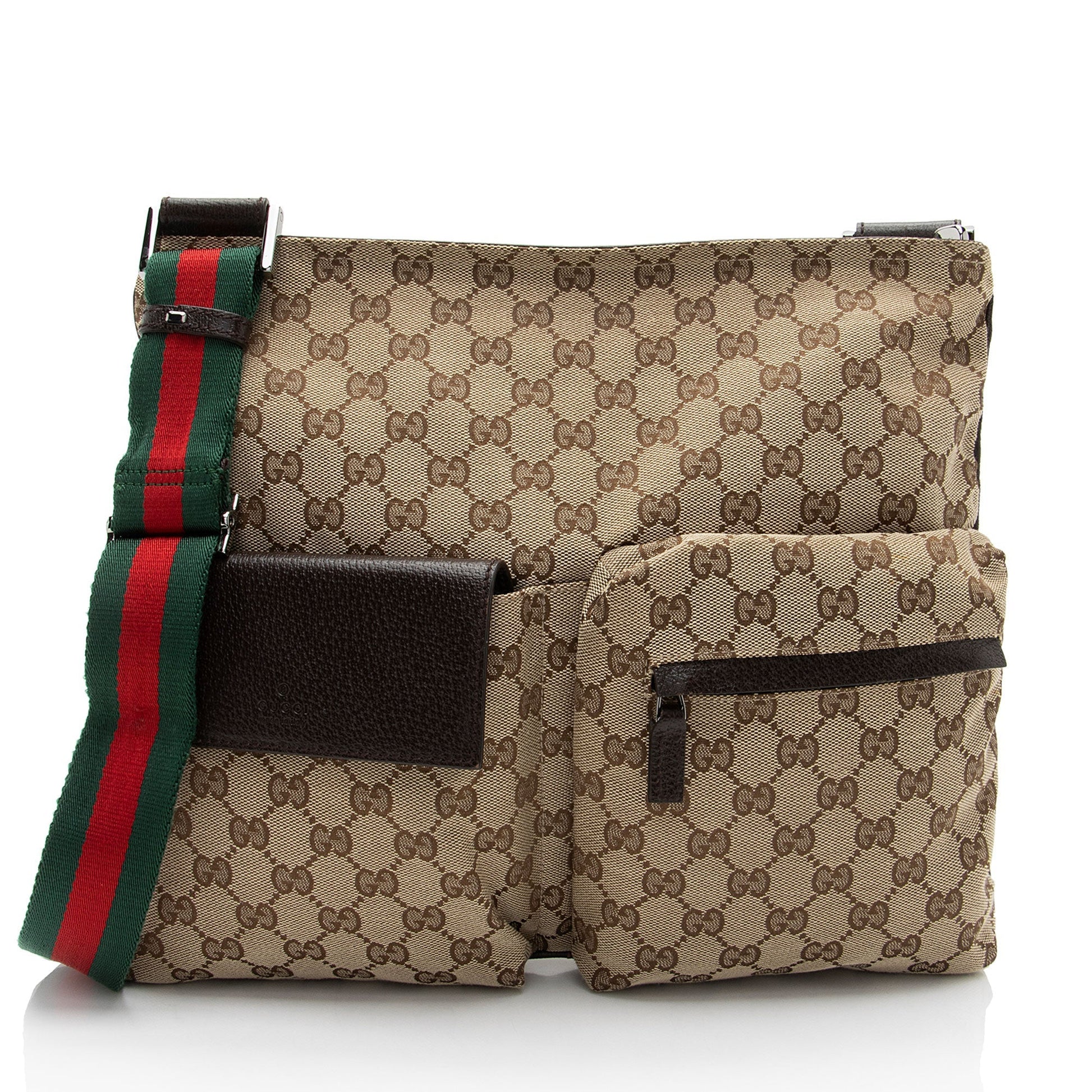 Gucci GG Web Messenger SHF-dVcIQ1 Leather Canvas Nylon Brown Shoulder Bag