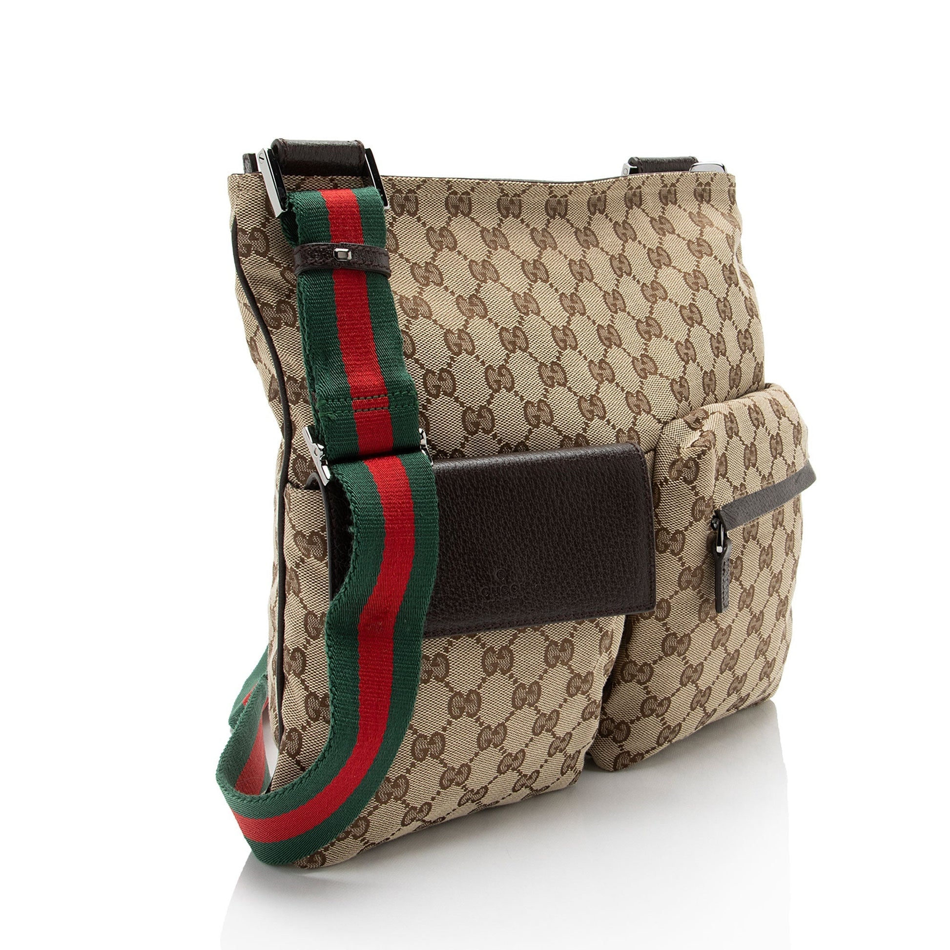 Gucci GG Web Messenger SHF-dVcIQ1 Leather Canvas Nylon Brown Shoulder Bag
