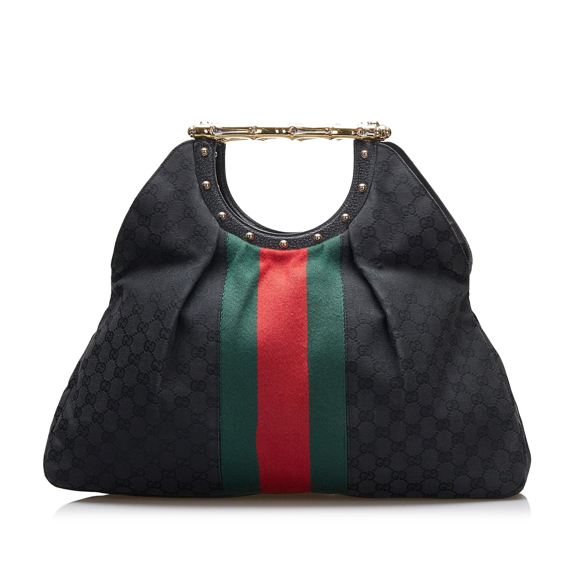 Gucci GG Web Metal Bamboo SHG-XlBfM7 Canvas Black Tote Bag