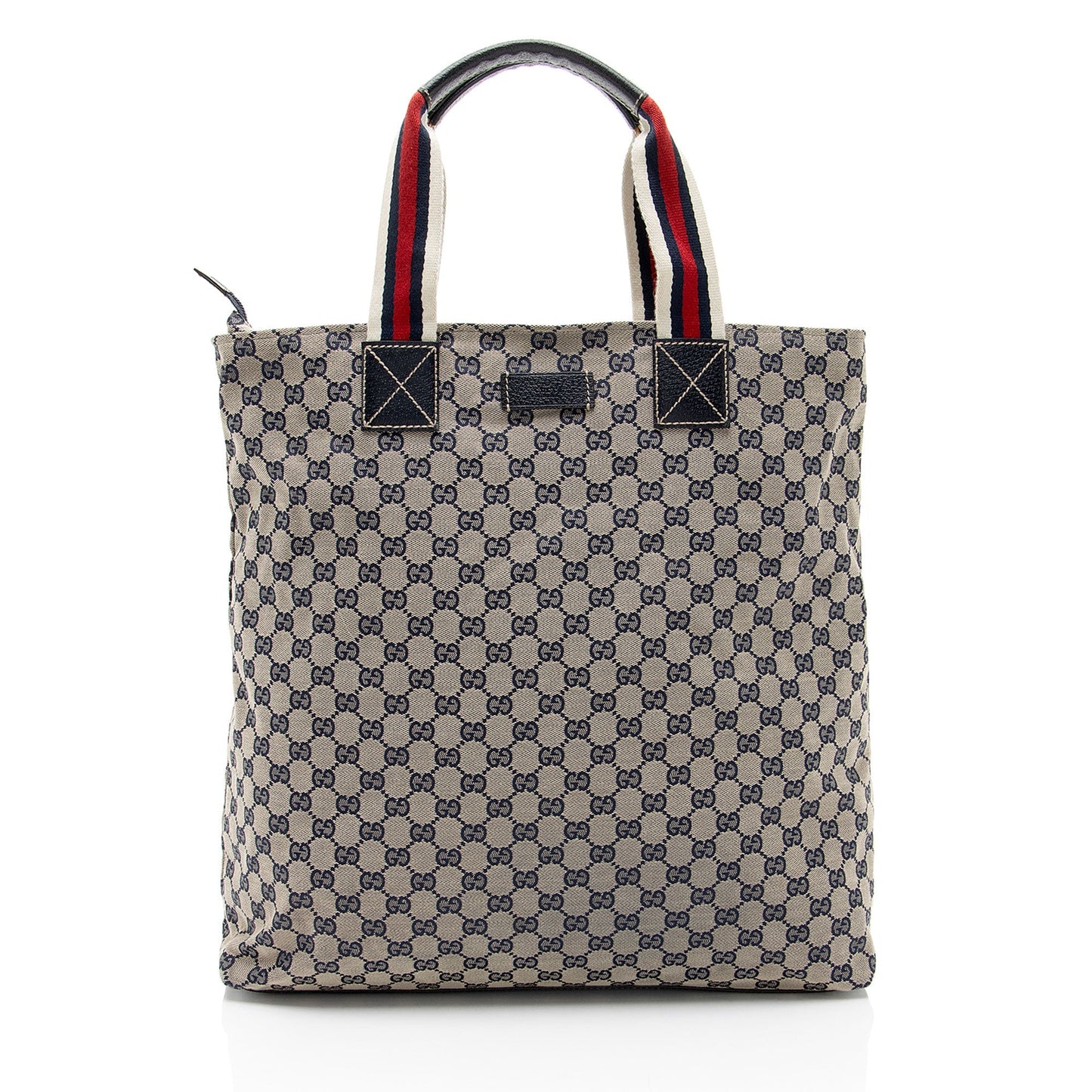 Gucci GG Web N S Leather Canvas Nylon Brown Tote Bag