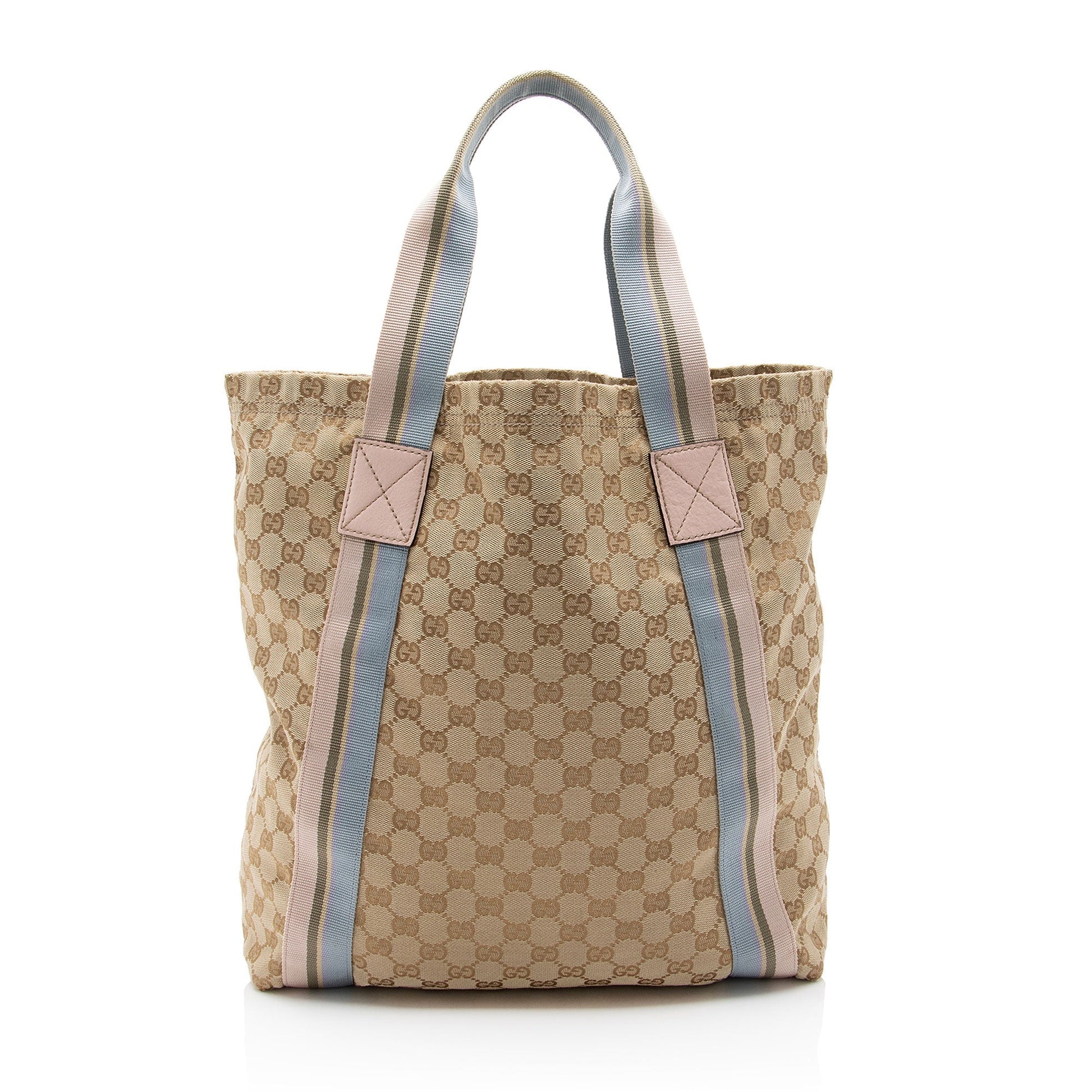 Gucci GG Web Original SHF-cmFwNe Leather Canvas Nylon Beige Tote Bag