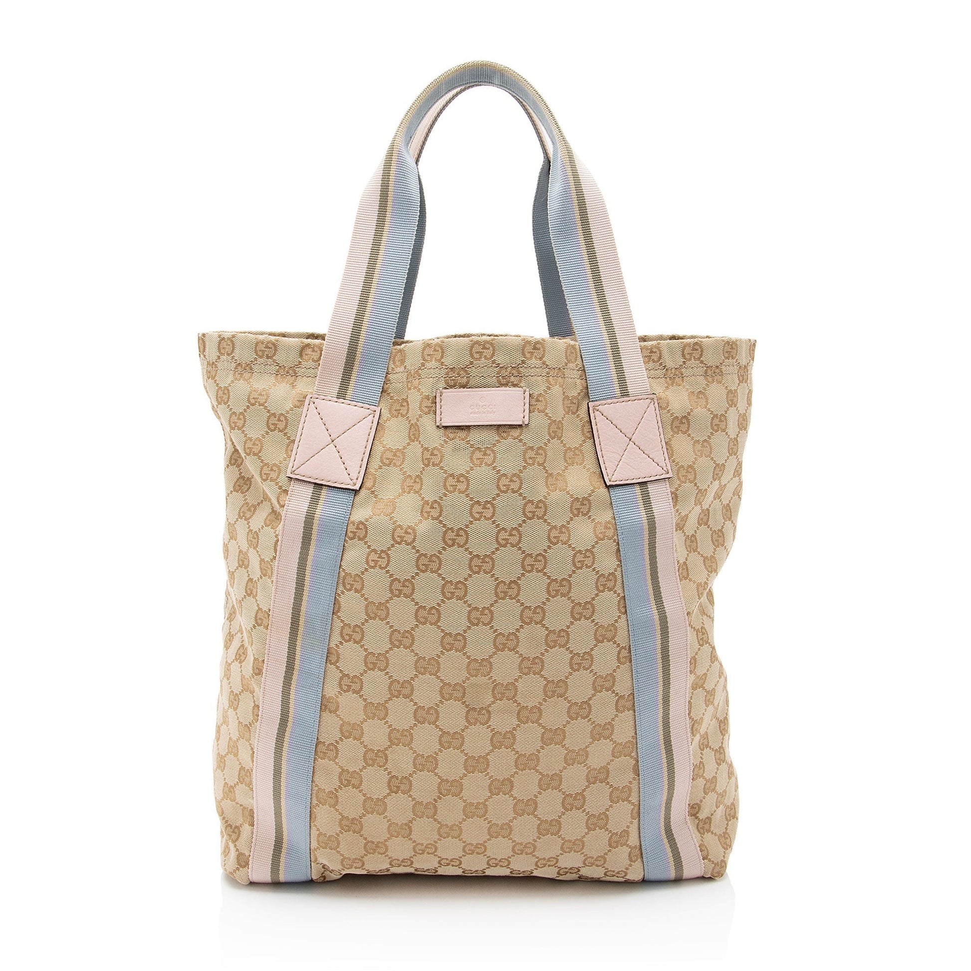 Gucci GG Web Original SHF-cmFwNe Leather Canvas Nylon Beige Tote Bag