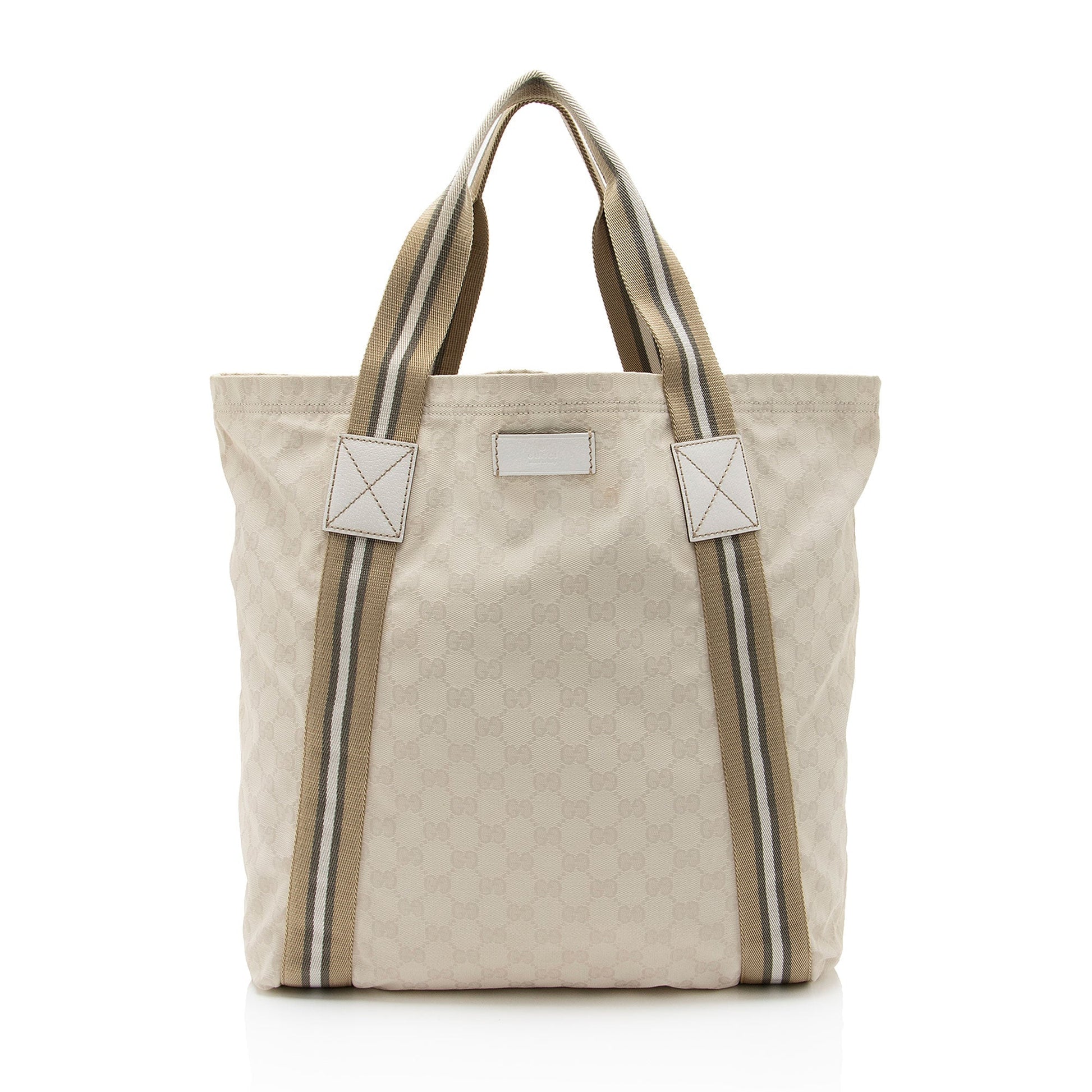 Gucci GG Web Original SHF-BIJnRj Leather Canvas Nylon Brown Tote Bag