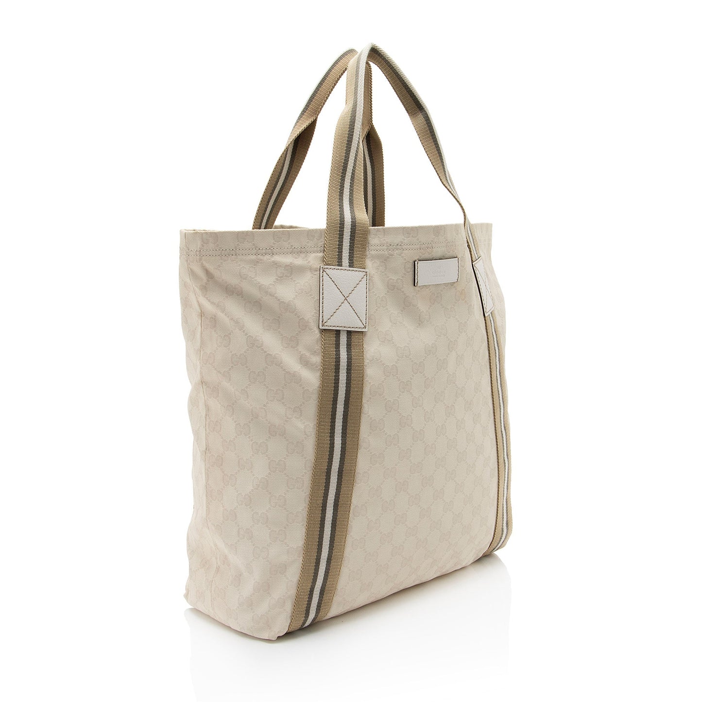 Gucci GG Web Original SHF-BIJnRj Leather Canvas Nylon Brown Tote Bag