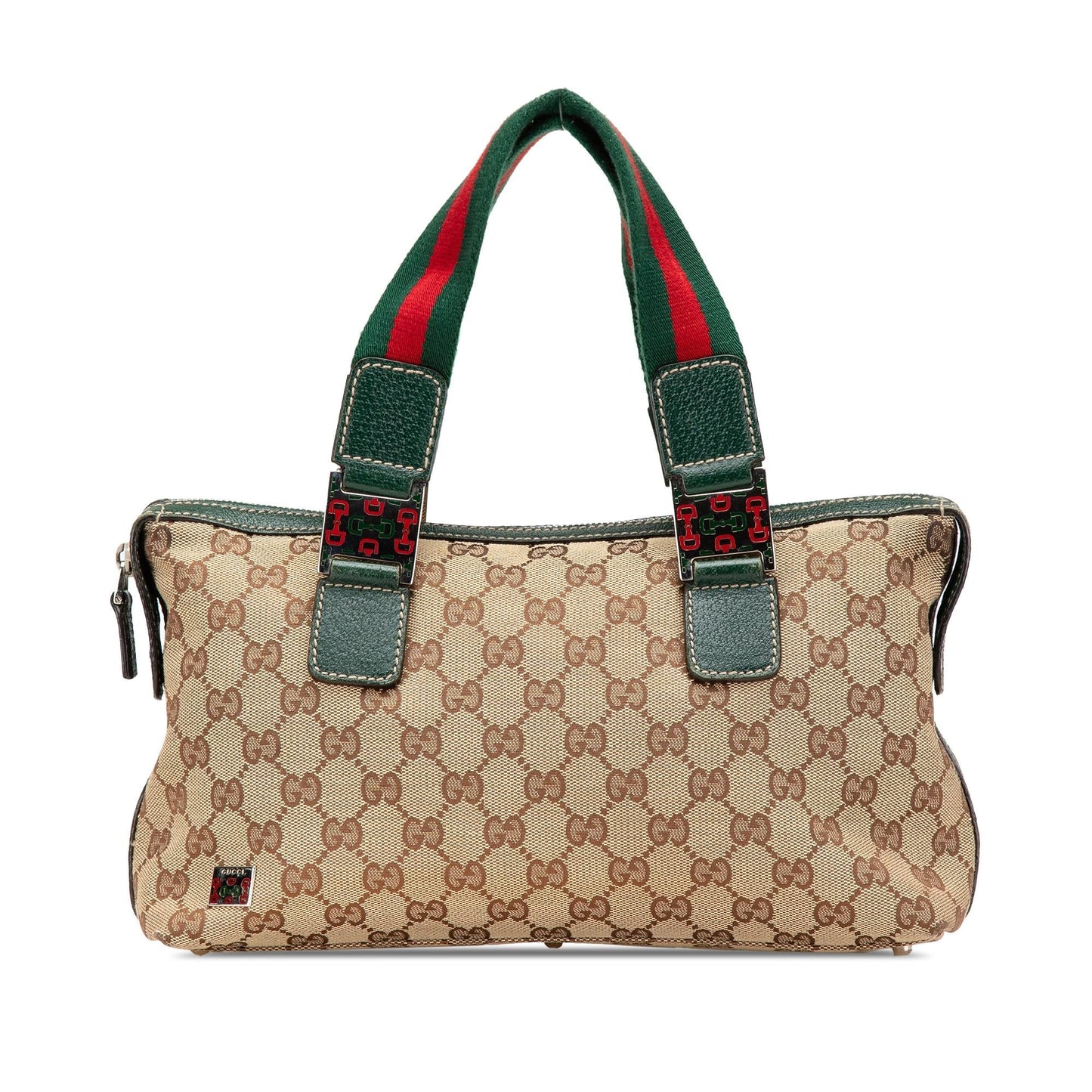 Gucci GG Web Pop Canvas Calf Brown Green Satchel Bag