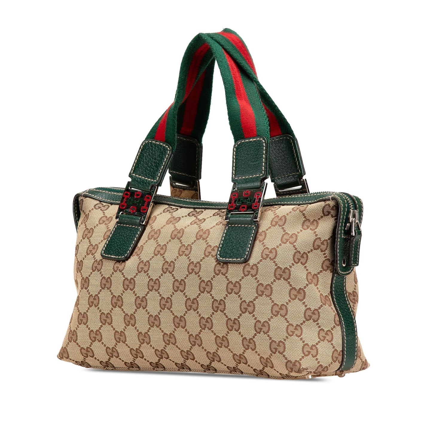 Gucci GG Web Pop Canvas Calf Brown Green Satchel Bag