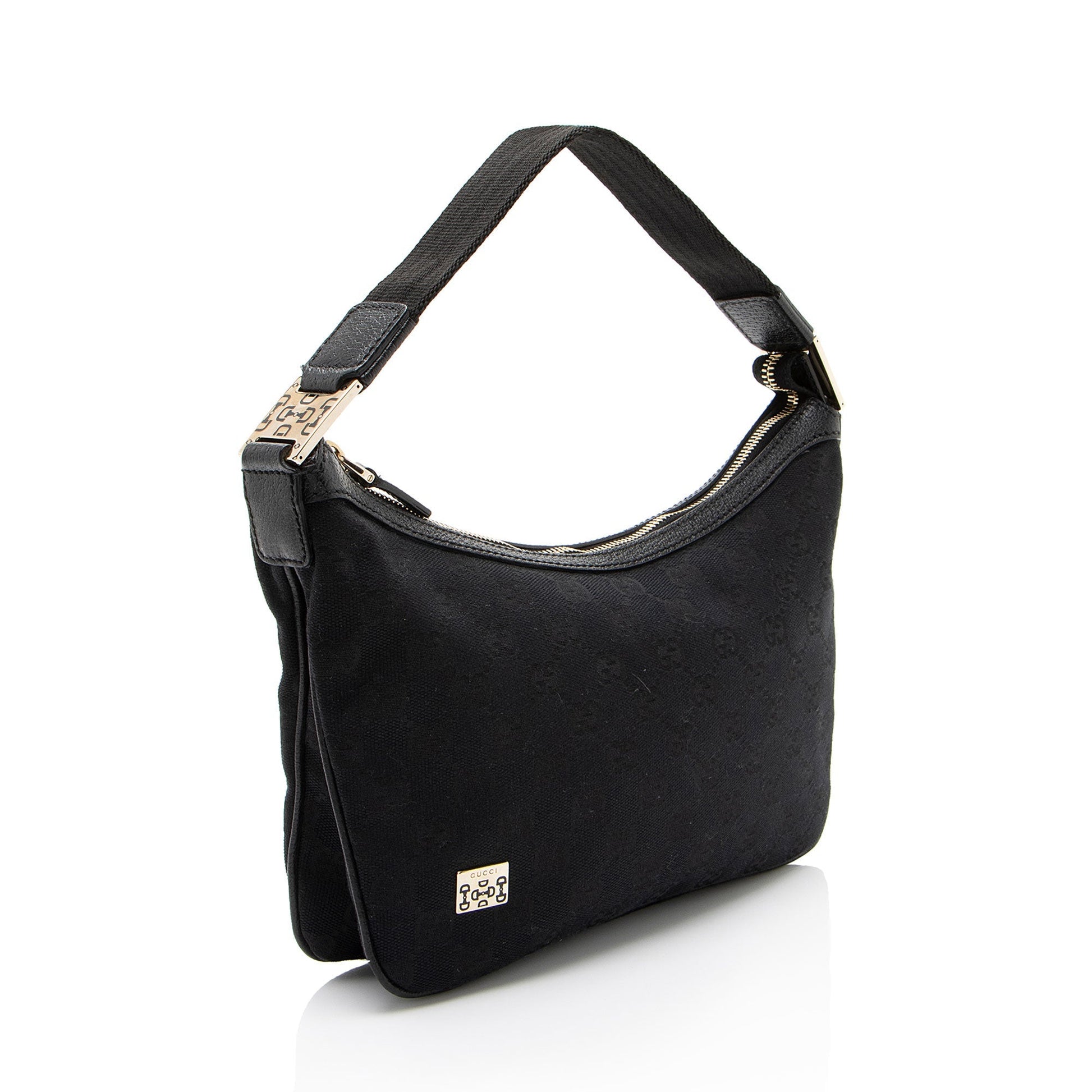 Gucci GG Web Pop SHF-WBZLZI Leather Canvas Nylon Black Shoulder Bag
