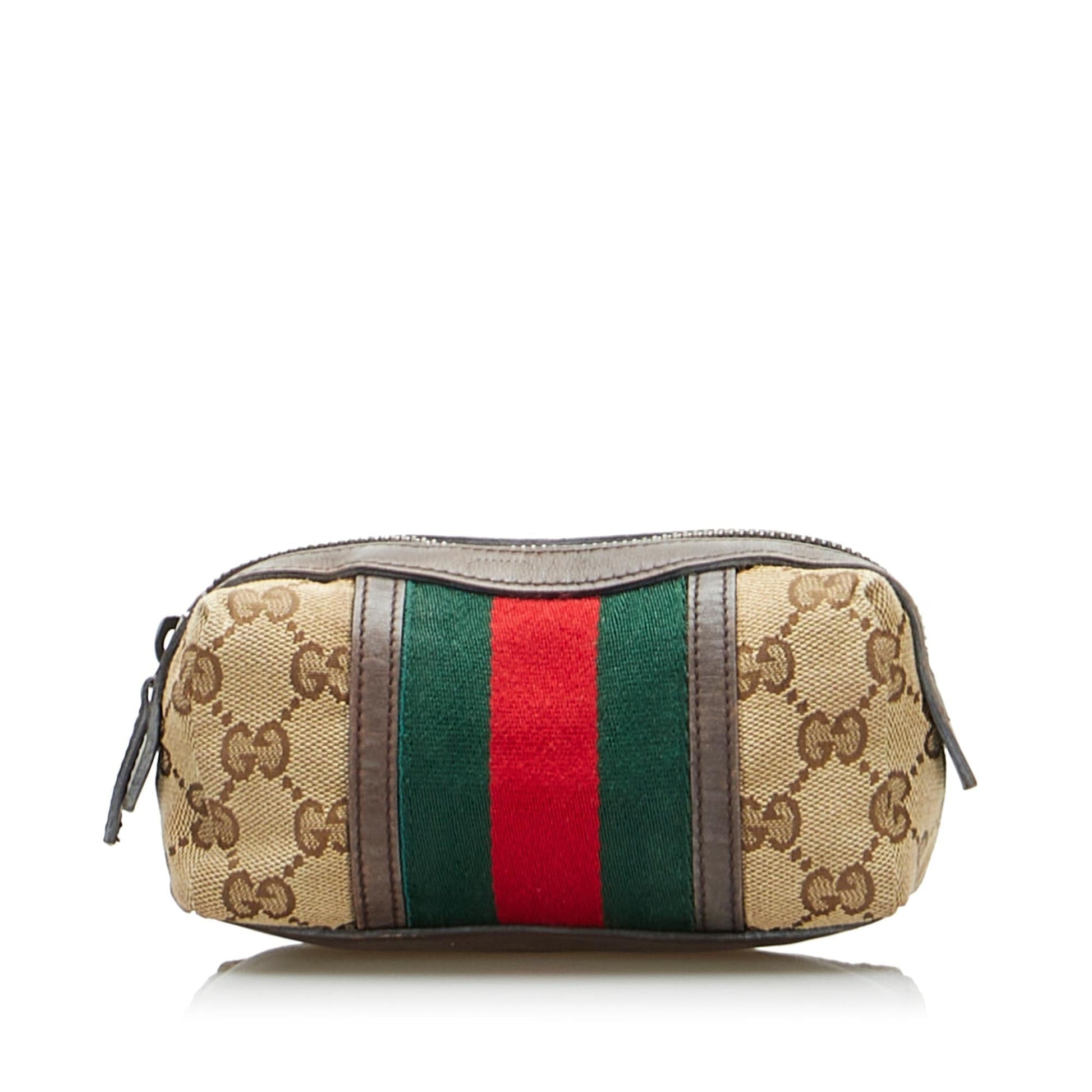 Gucci GG Web Pouch SHG-EoxIeS Canvas Calf Brown Handbag