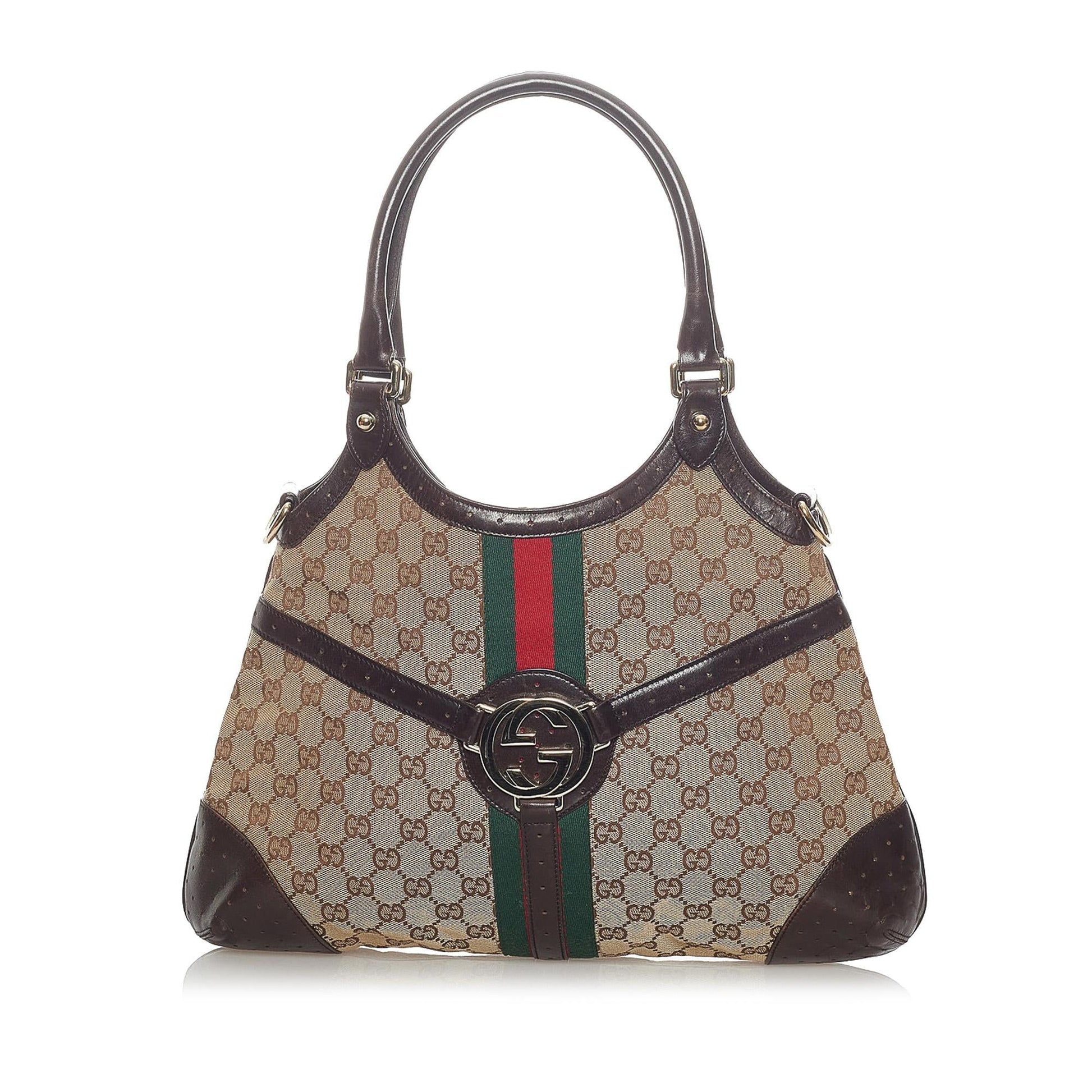 Gucci GG Web Reins SHG Canvas Brown Shoulder Bag