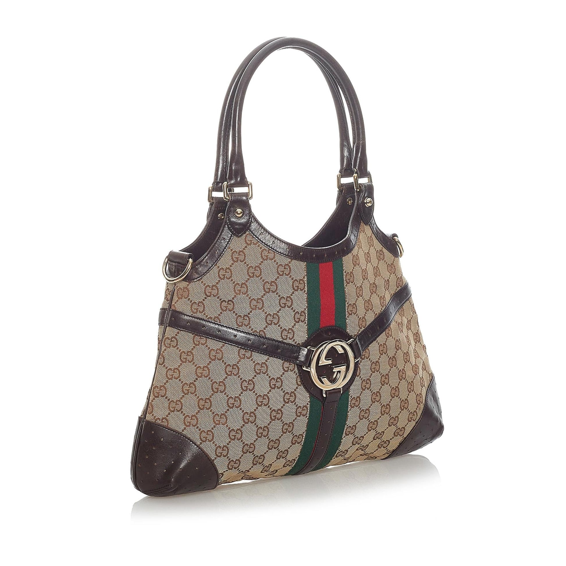 Gucci GG Web Reins SHG Canvas Brown Shoulder Bag
