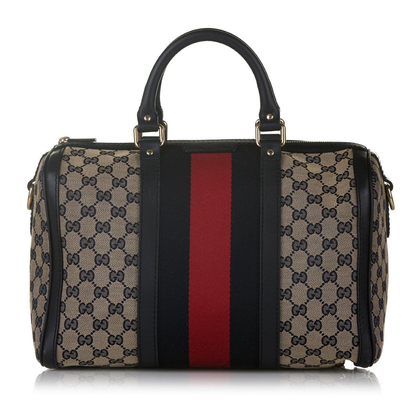 Gucci GG Web SHG Canvas Calf Brown Satchel Bag