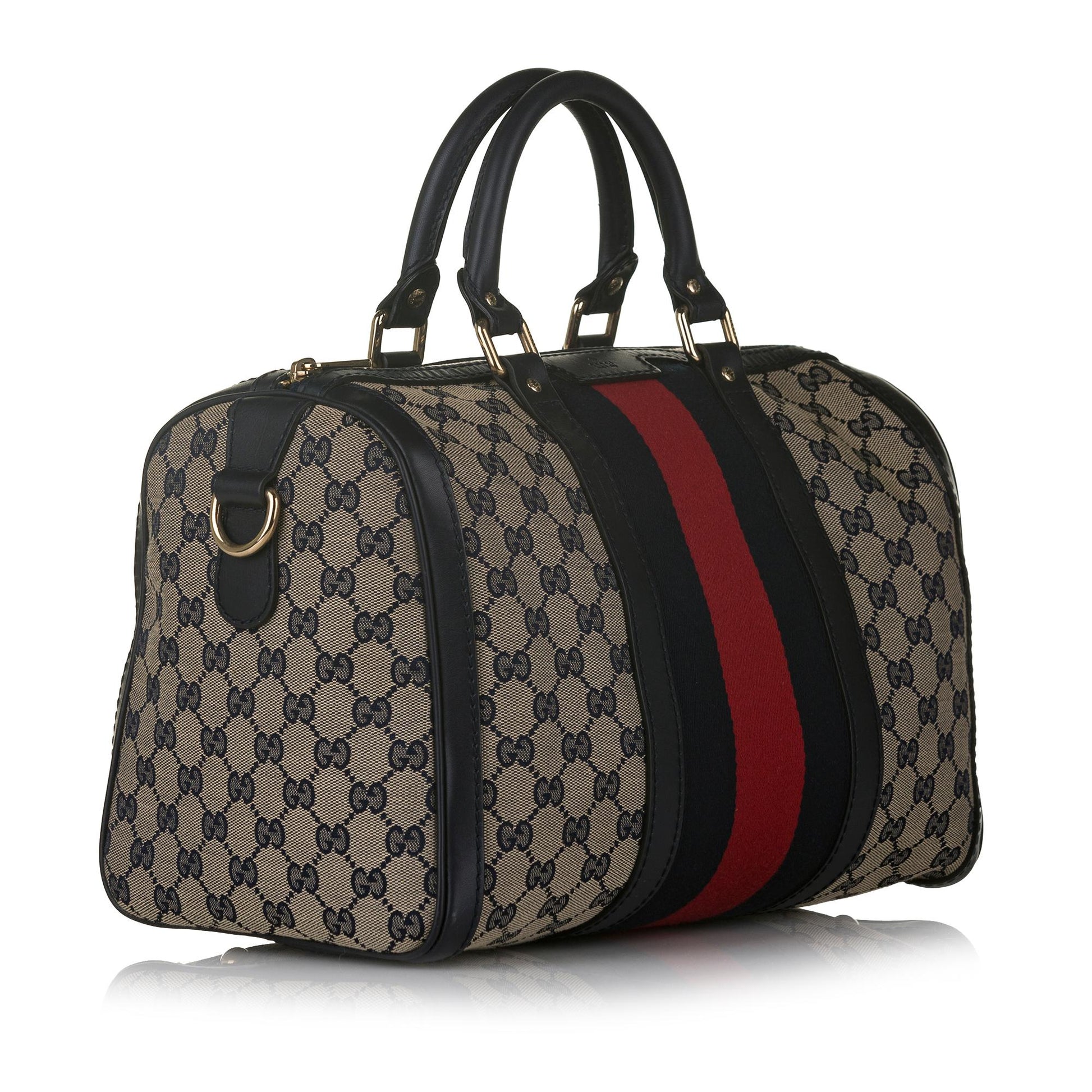 Gucci GG Web SHG Canvas Calf Brown Satchel Bag
