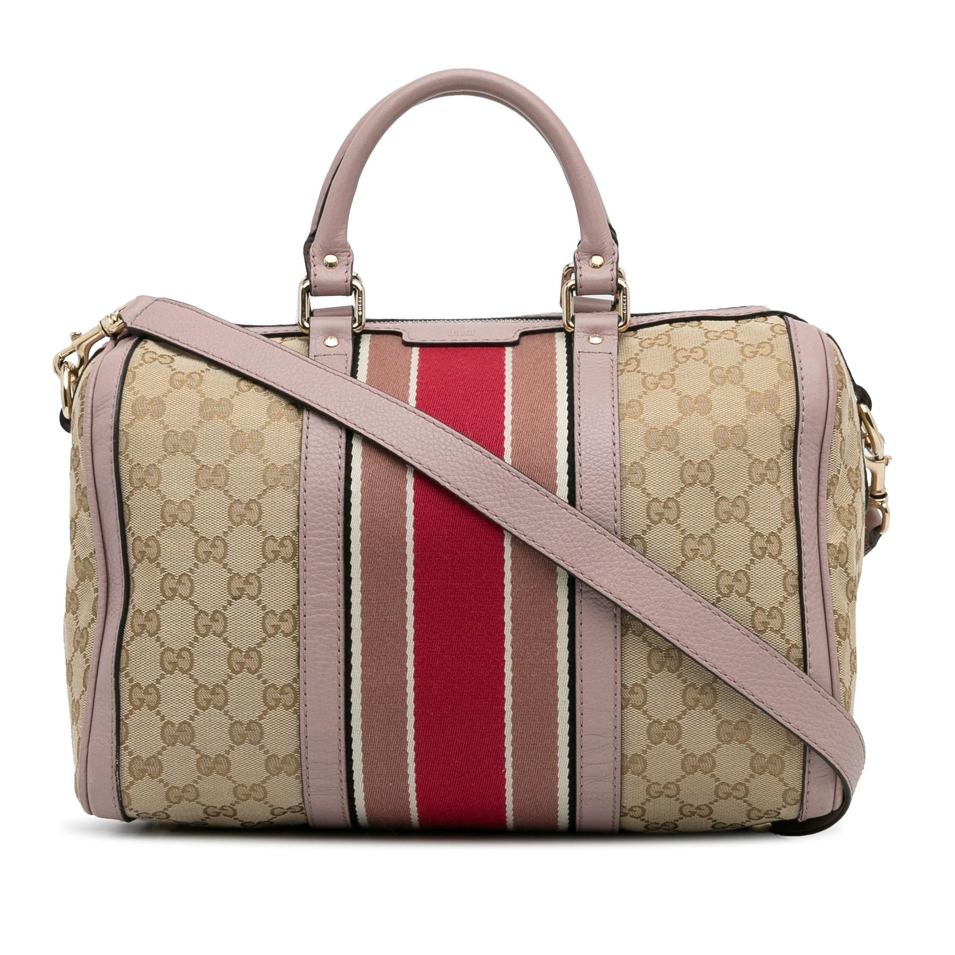 Gucci GG Web SHG-rLK8bR Canvas Calf Brown Satchel Bag