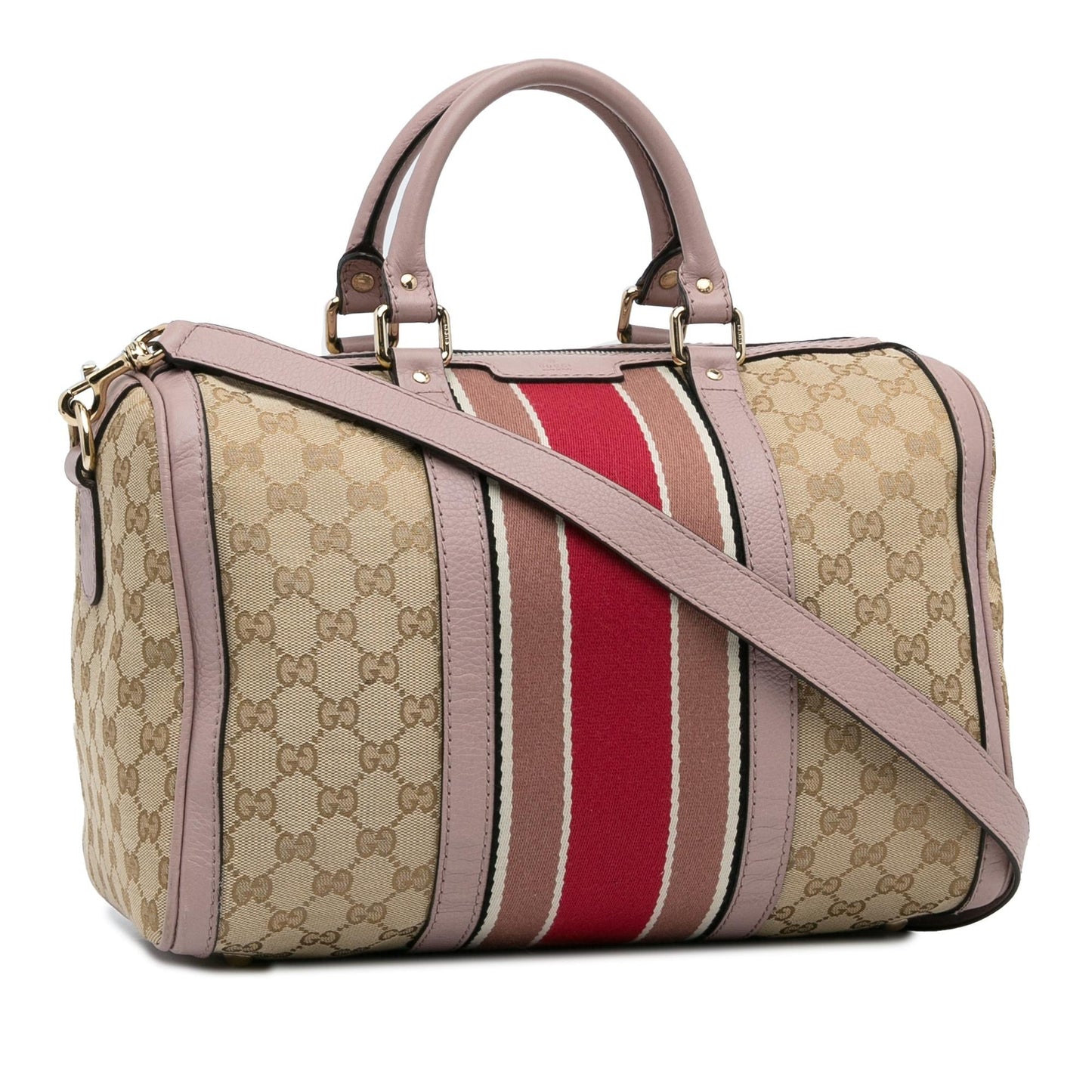 Gucci GG Web SHG-rLK8bR Canvas Calf Brown Satchel Bag