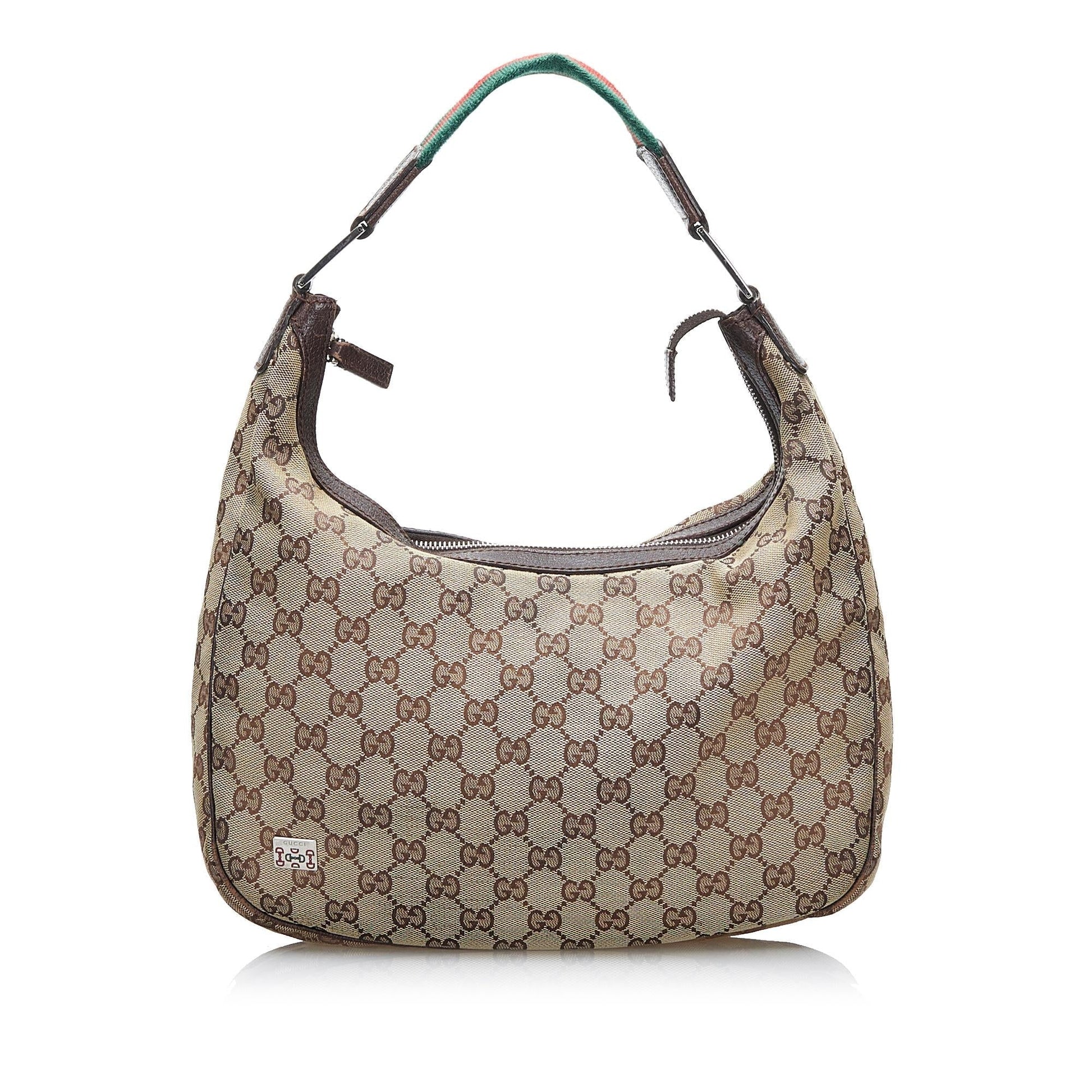 Gucci GG Web SHG-F1ykz7 Canvas Calf Brown Shoulder Bag
