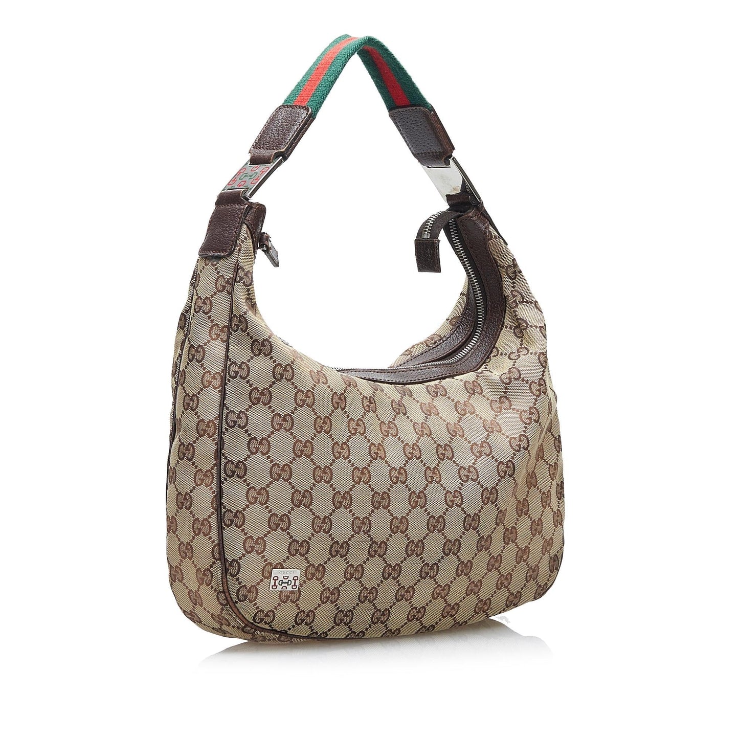 Gucci GG Web SHG-F1ykz7 Canvas Calf Brown Shoulder Bag