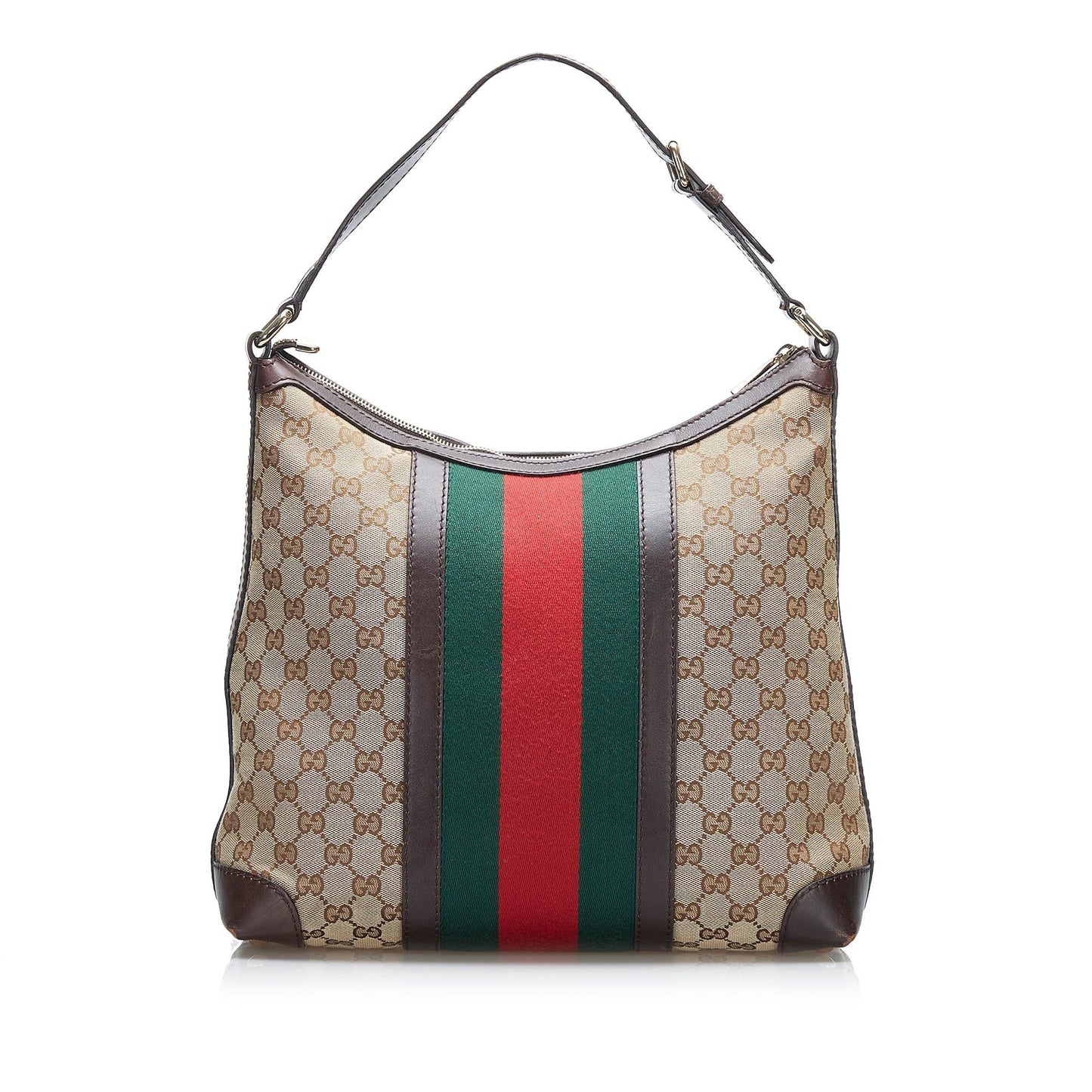 Gucci GG Web SHG-2jIQKH Canvas Calf Brown Shoulder Bag