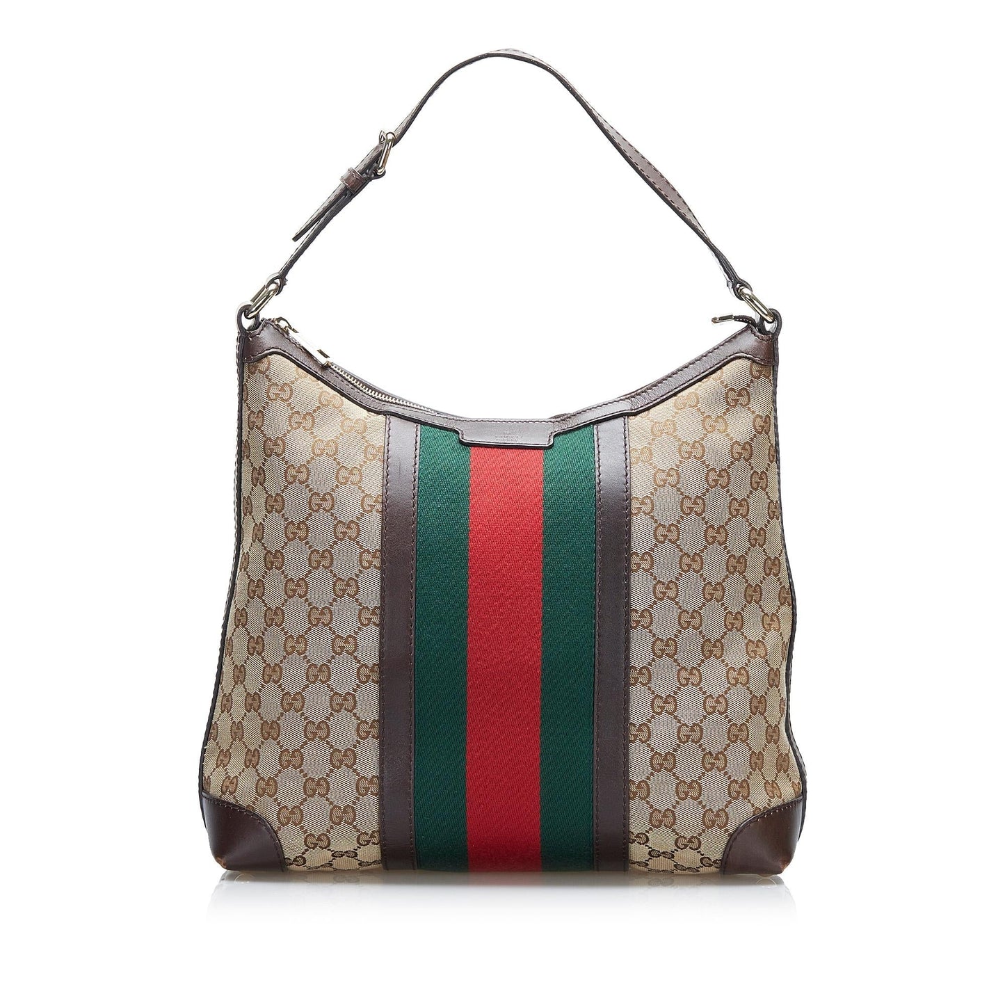 Gucci GG Web SHG-2jIQKH Canvas Calf Brown Shoulder Bag