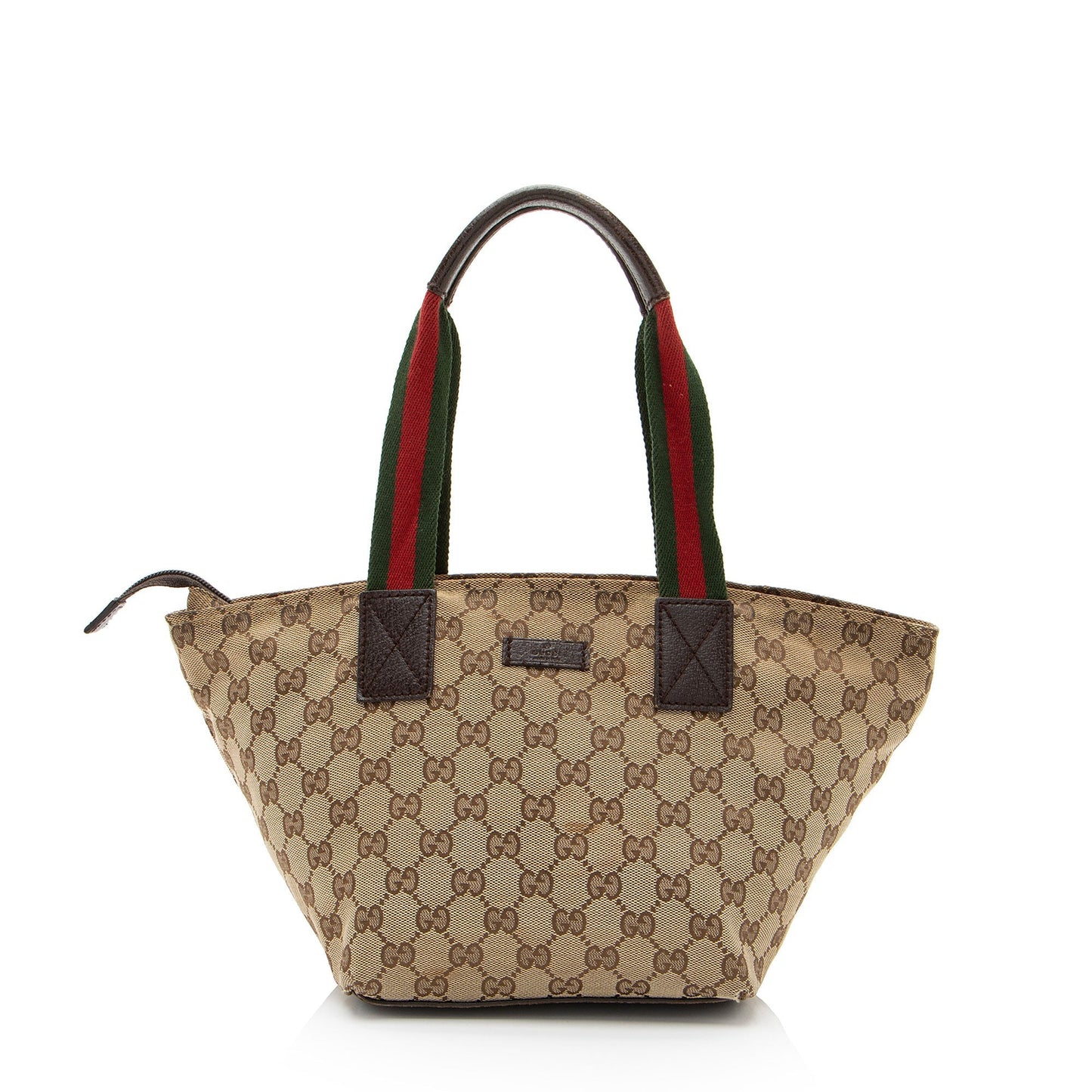 Gucci GG Web Leather Canvas Nylon Brown Tote Bag