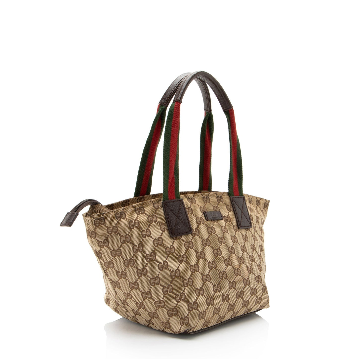 Gucci GG Web Leather Canvas Nylon Brown Tote Bag