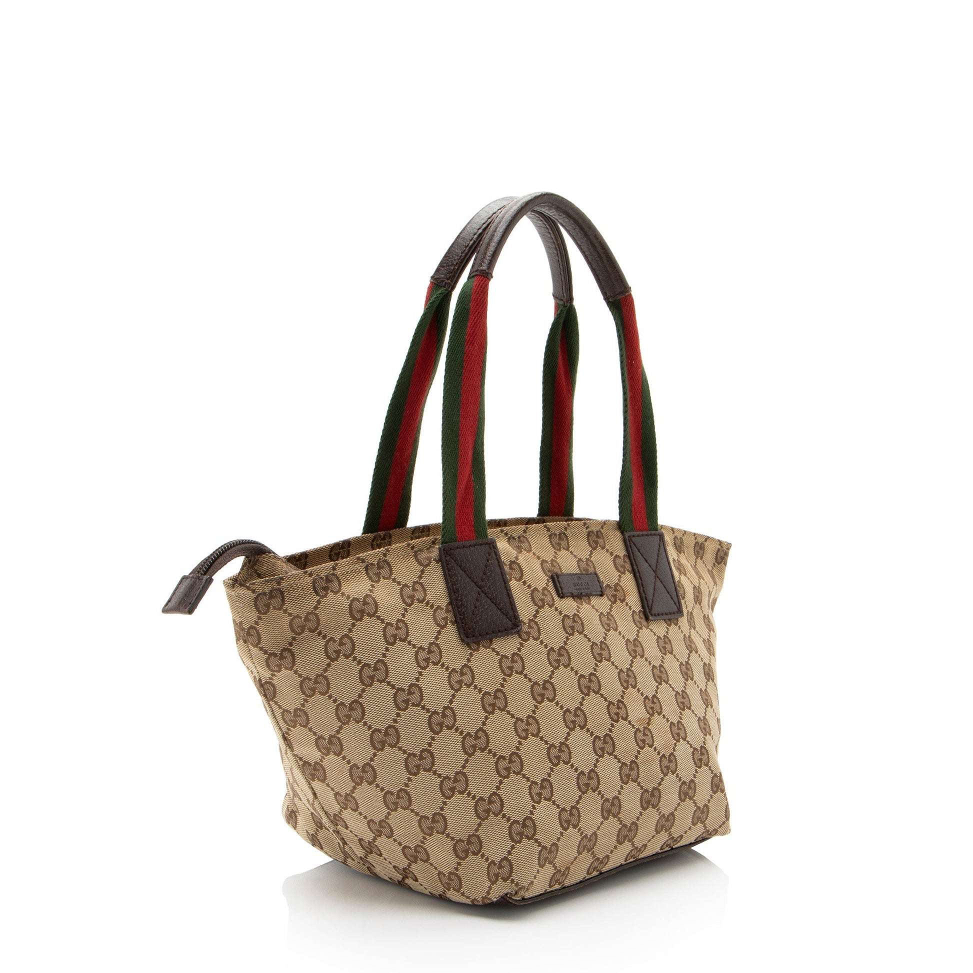 Gucci GG Web Leather Canvas Nylon Brown Tote Bag