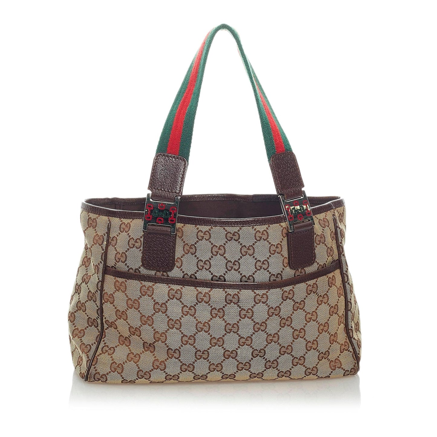 Gucci GG Web SHG Canvas Calf Brown Tote Bag
