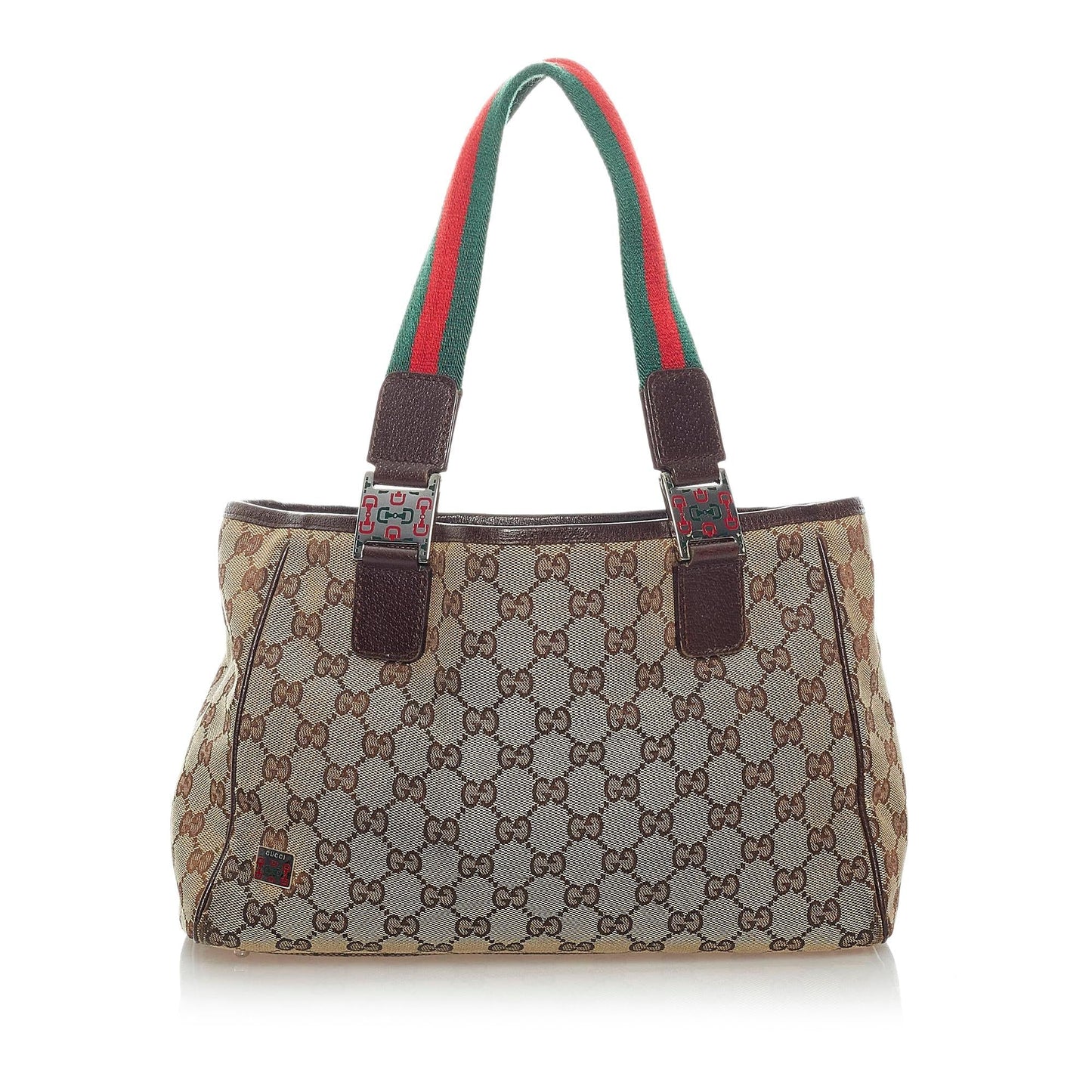 Gucci GG Web SHG Canvas Calf Brown Tote Bag