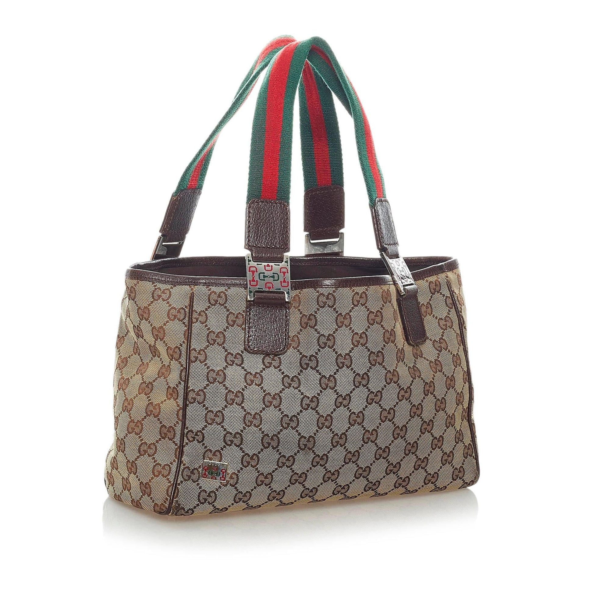 Gucci GG Web SHG Canvas Calf Brown Tote Bag