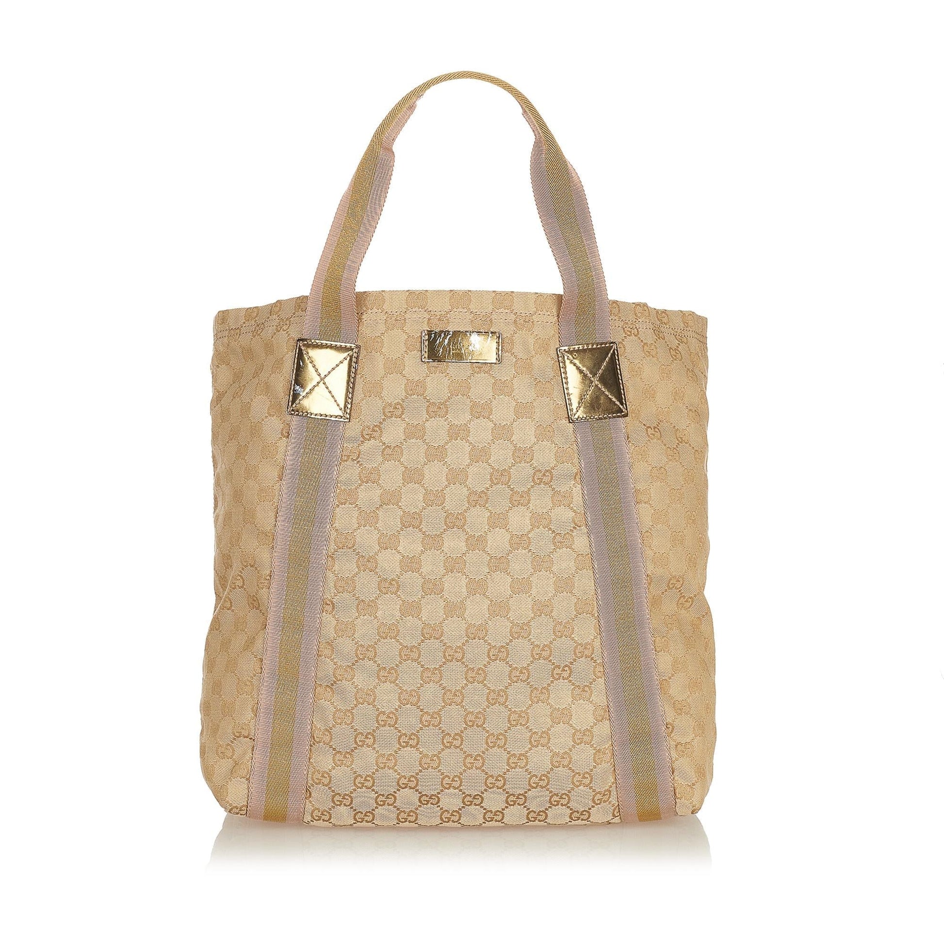 Gucci GG Web SHG Canvas Brown Tote Bag 4