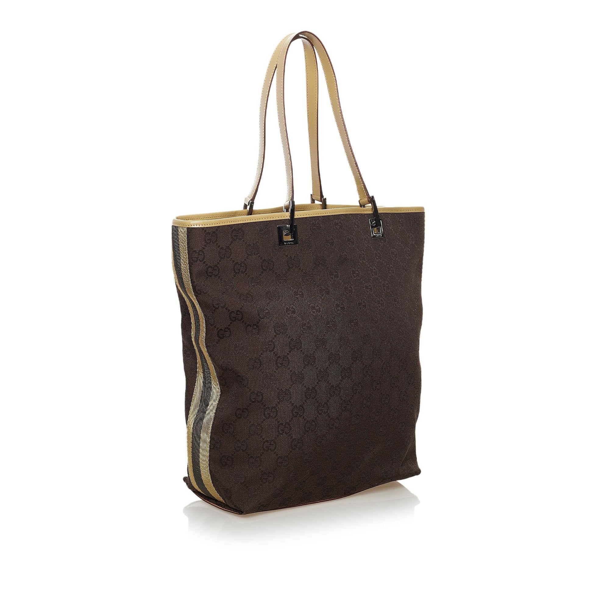 Gucci GG Web SHG Canvas Brown Tote Bag 5