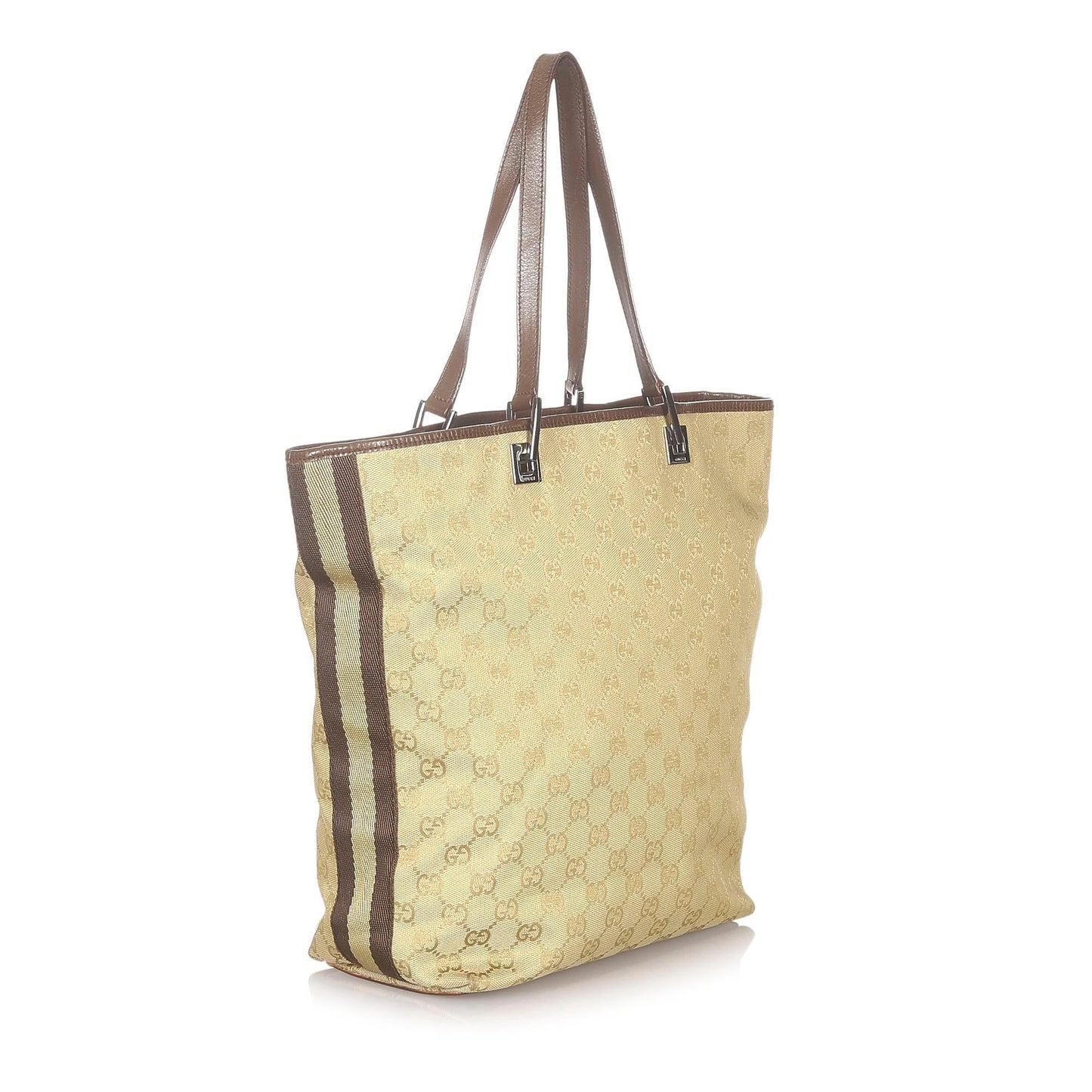 Gucci GG Web SHG-Rqzn4l Canvas Brown Tote Bag