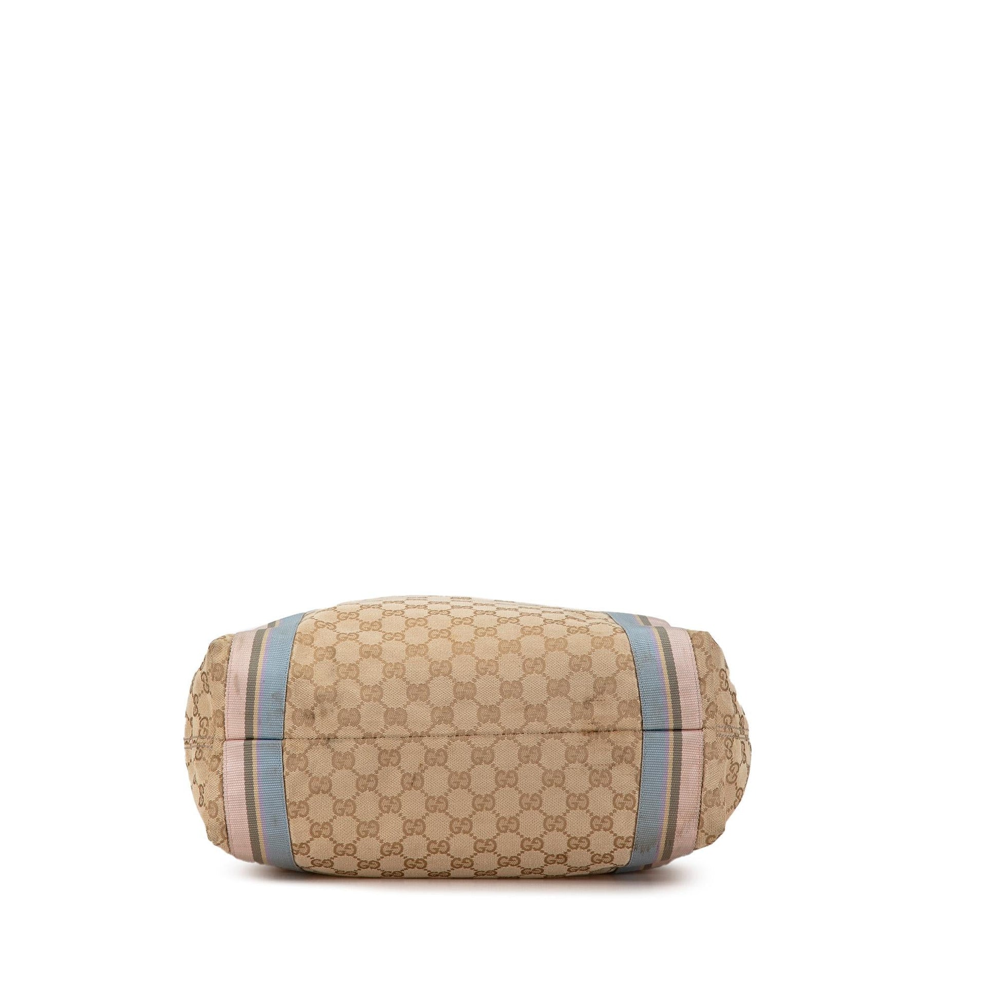 Gucci GG Web Canvas Brown Tote Bag Shg Uqdfhj