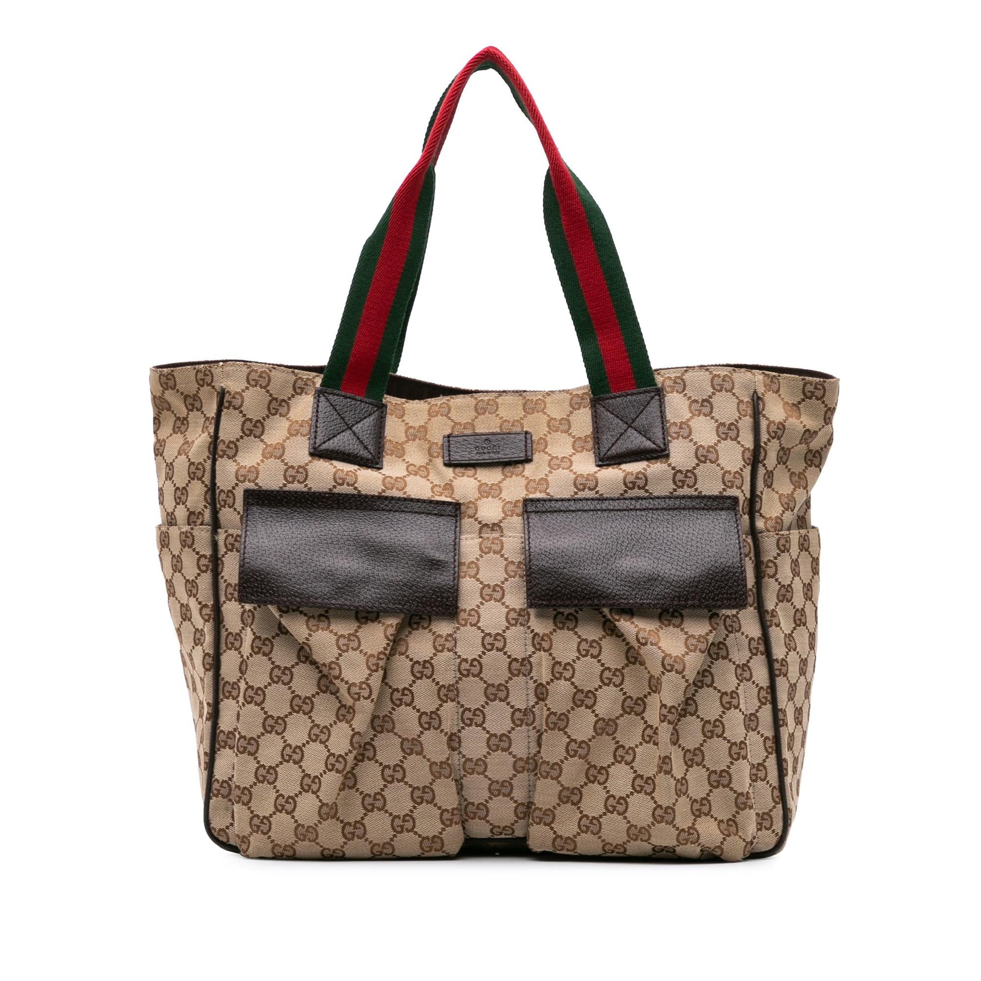 Gucci GG Web Canvas Calf Brown Tote Bag Tote 1