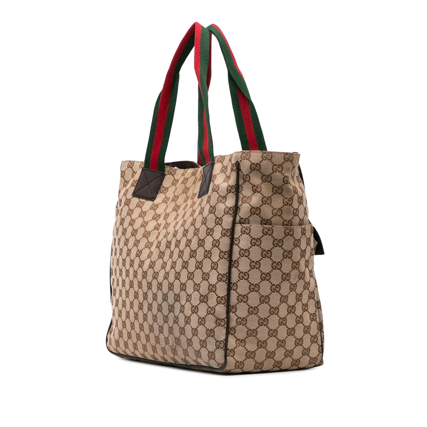 Gucci GG Web Canvas Calf Brown Tote Bag Tote 1